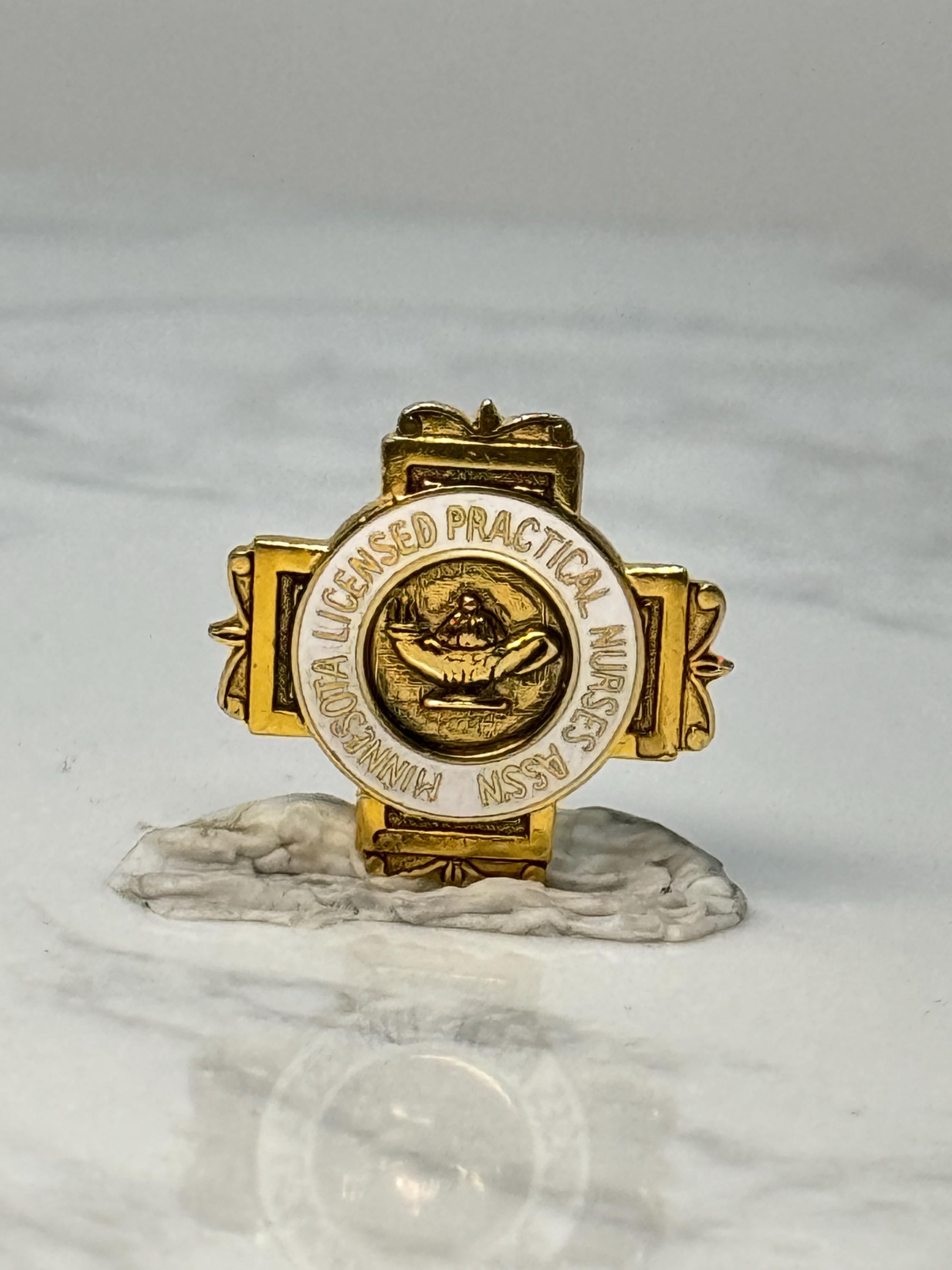 Vintage MN Licensed Practical Nurse Pin: Gold & White - Medical