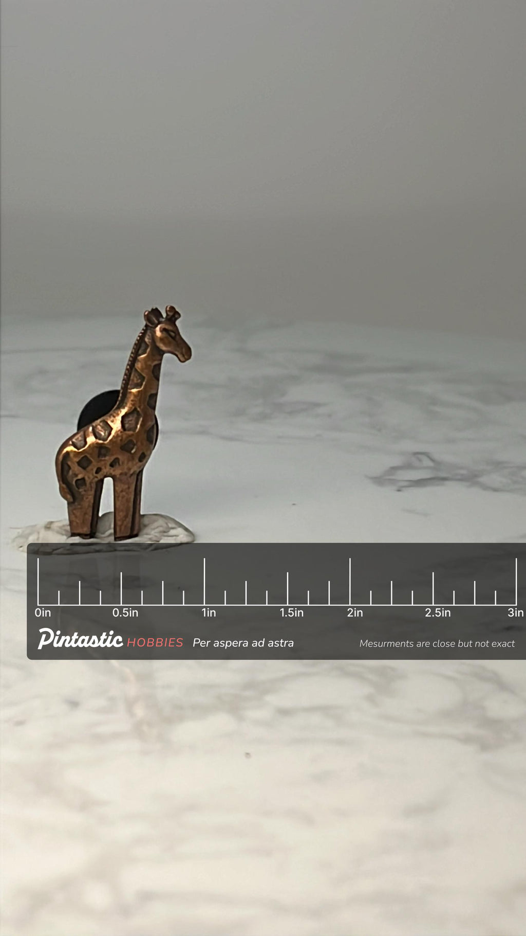 Vintage Giraffe Lapel Pin: Gold Tone Enamel - Safari Animal Accessory with ruler overlay for size reference