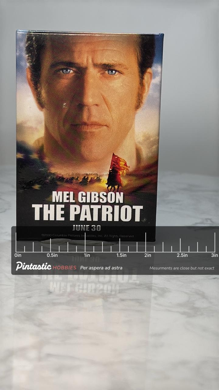 Vintage The Patriot Movie Pin: Full Color Poster Art - 2000 Film Accessory with ruler overlay for size reference