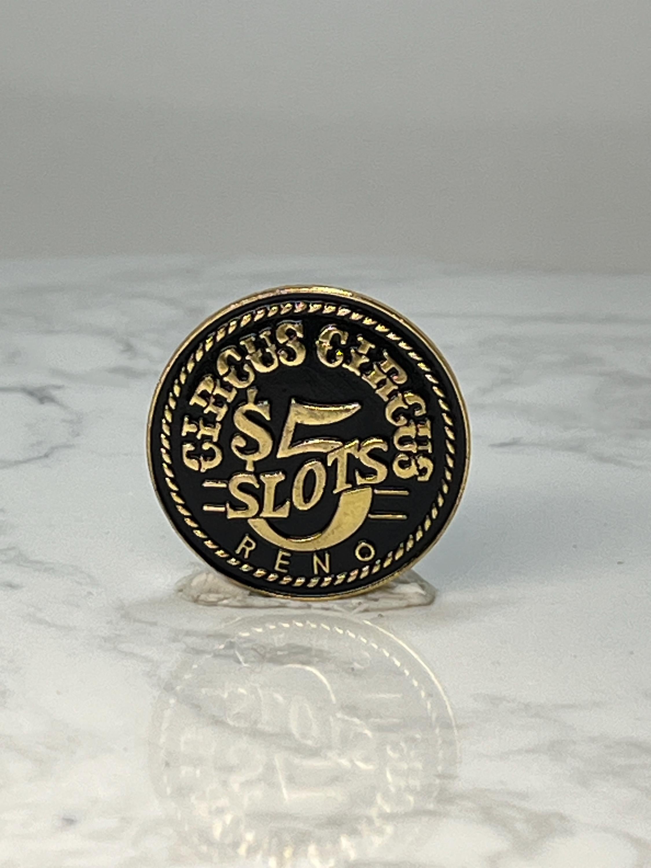 Vintage Circus Circus Slot Machine Pin: Black Gold - Reno Casino Accessory