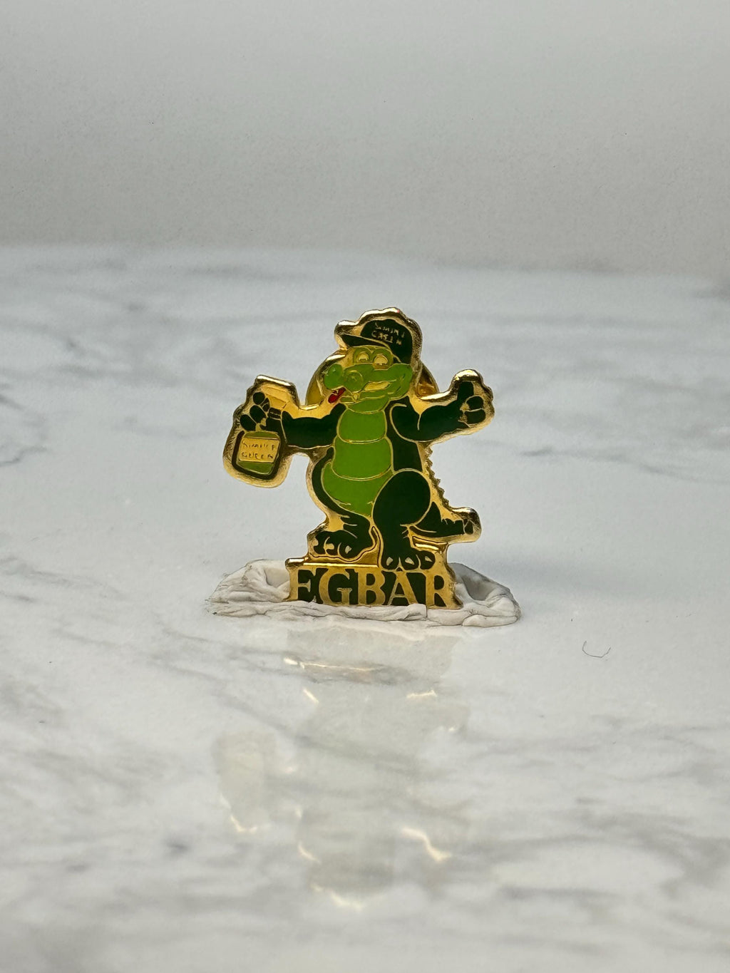 Vintage EGBAR Alligator Mascot Pin: Green Enamel Gold Tone - Advertising Accessory