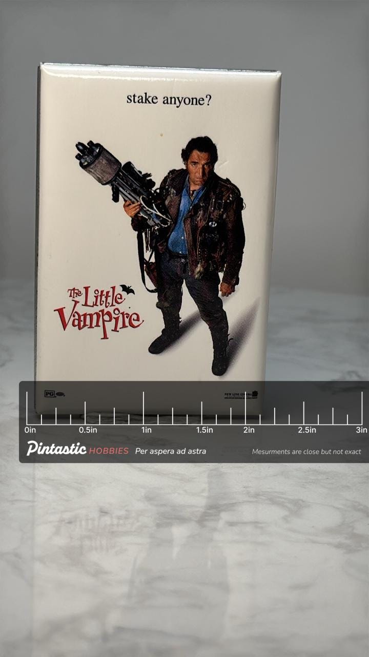 Vintage The Little Vampire Movie Pin: Glossy Film Promo - 2000s Horror Accessory with ruler overlay for size reference
