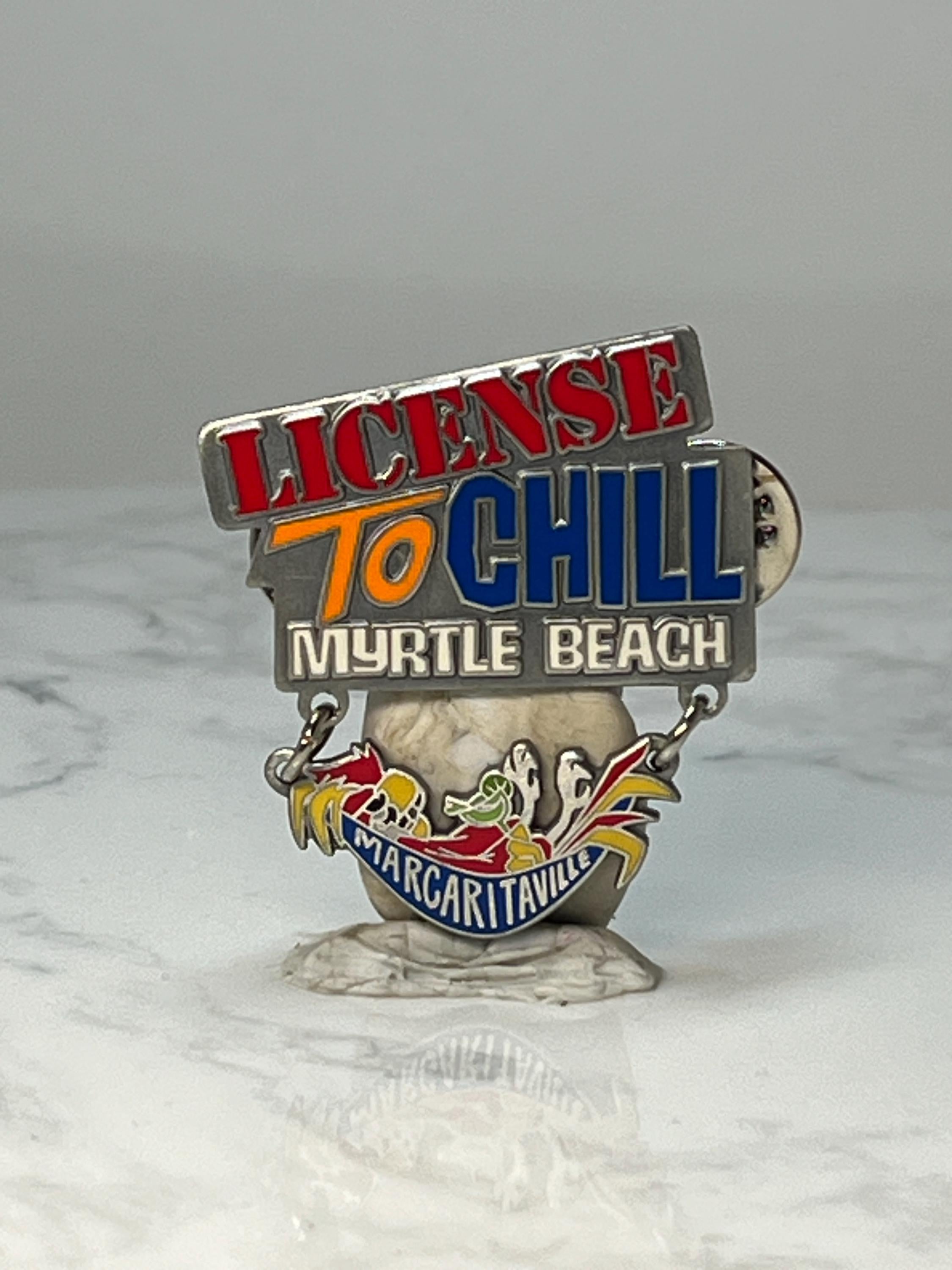 Vintage License to Chill Enamel Pin: Colorful Dangle - Beach Bar Souvenir