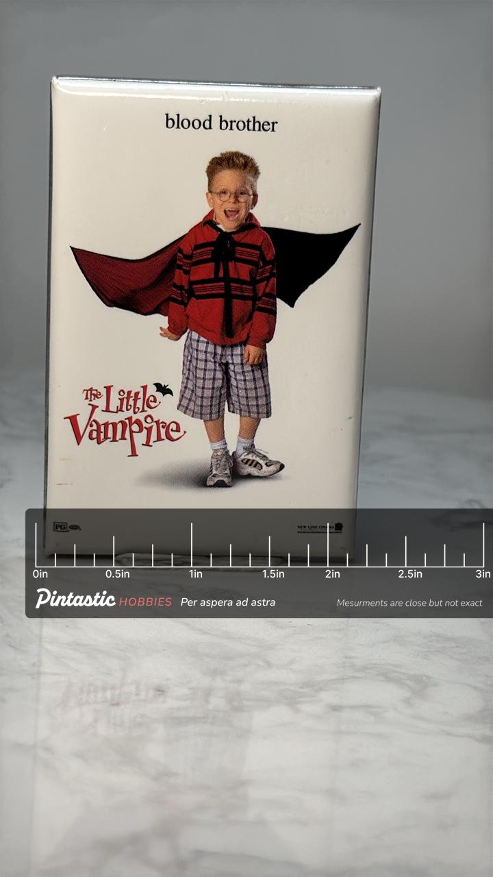 Vintage The Little Vampire Movie Pin: Full Color Enamel - 2000s Film Promo with ruler overlay for size reference