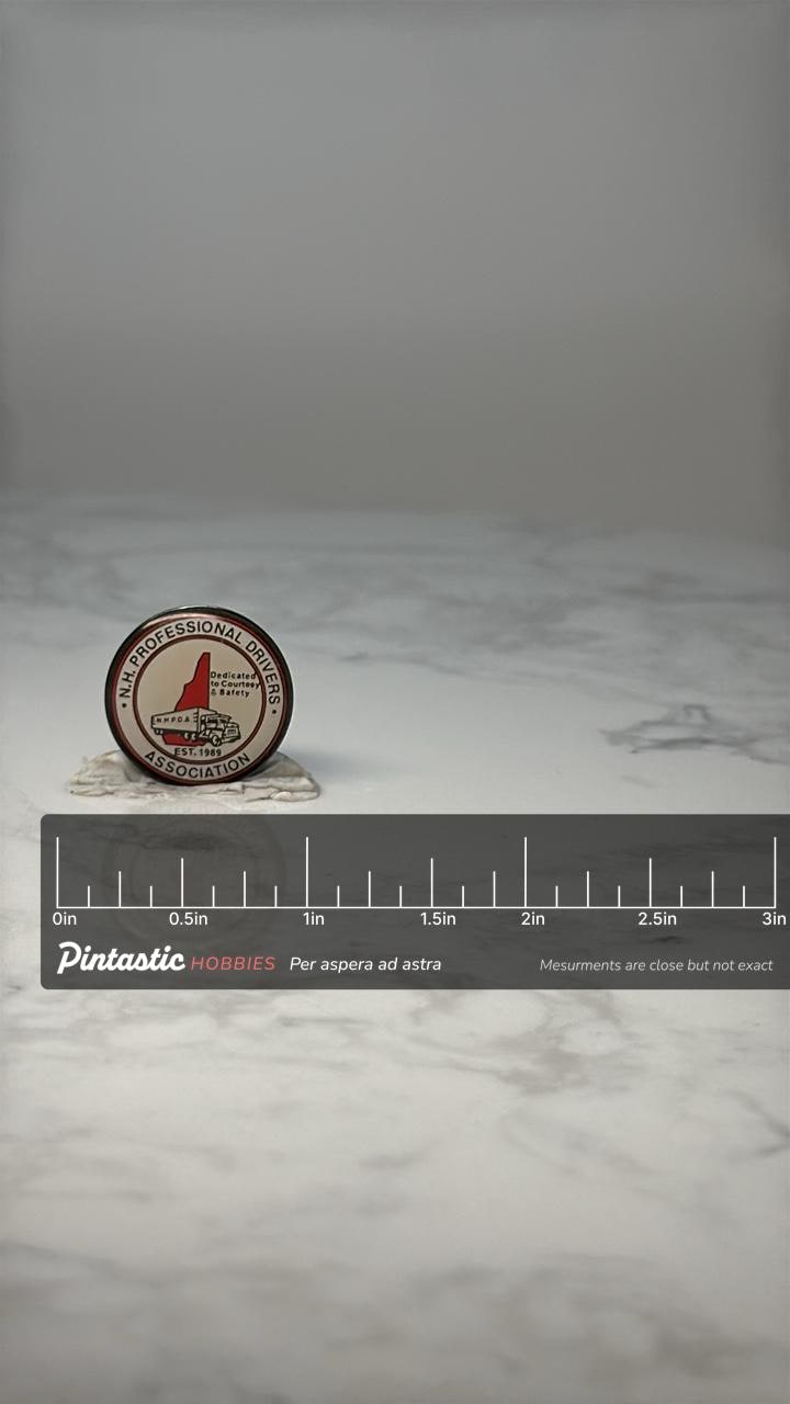 Vintage NH Professional Drivers Association Pin: Enamel - Trucking with ruler overlay for size reference