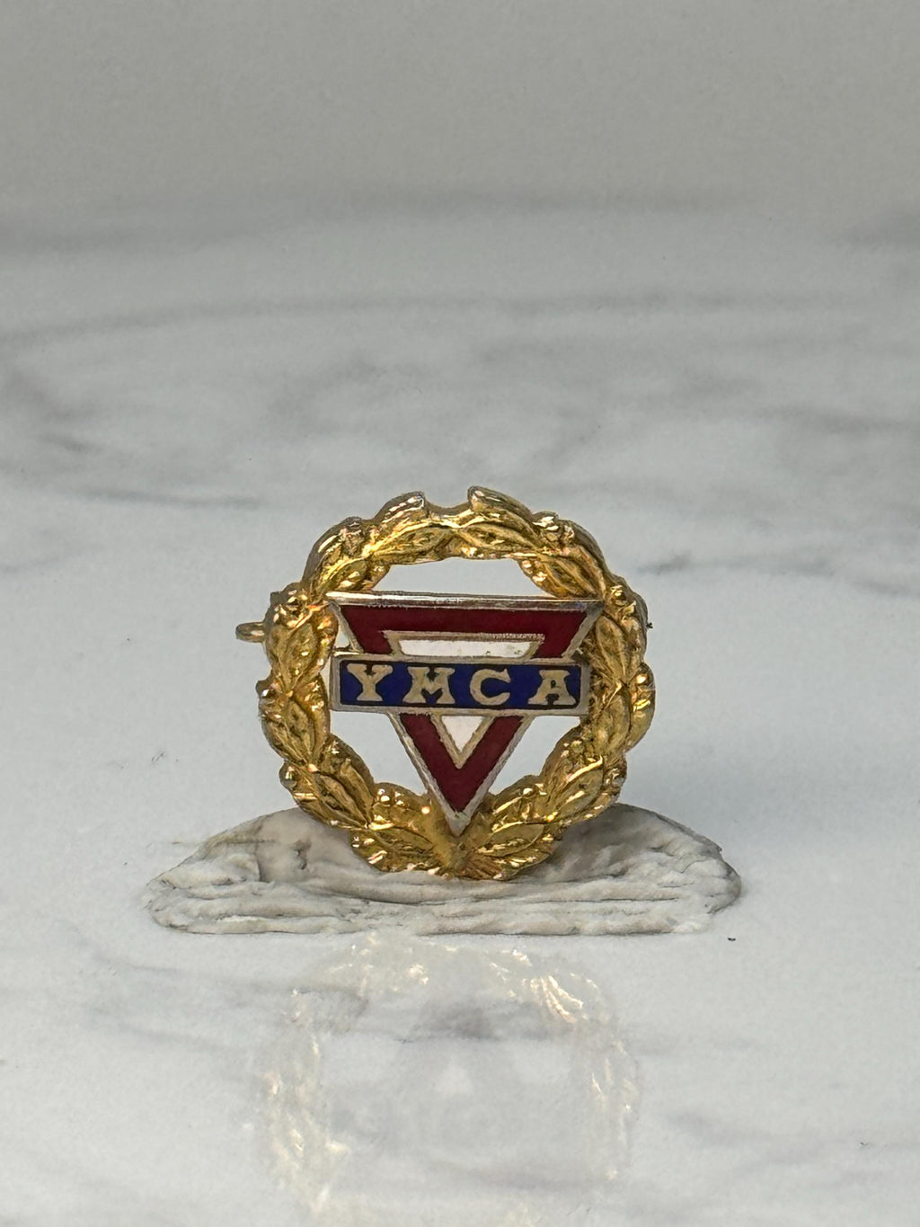 Vintage YMCA Logo Enamel Pin: Gold Laurel Wreath - Fraternal Accessory