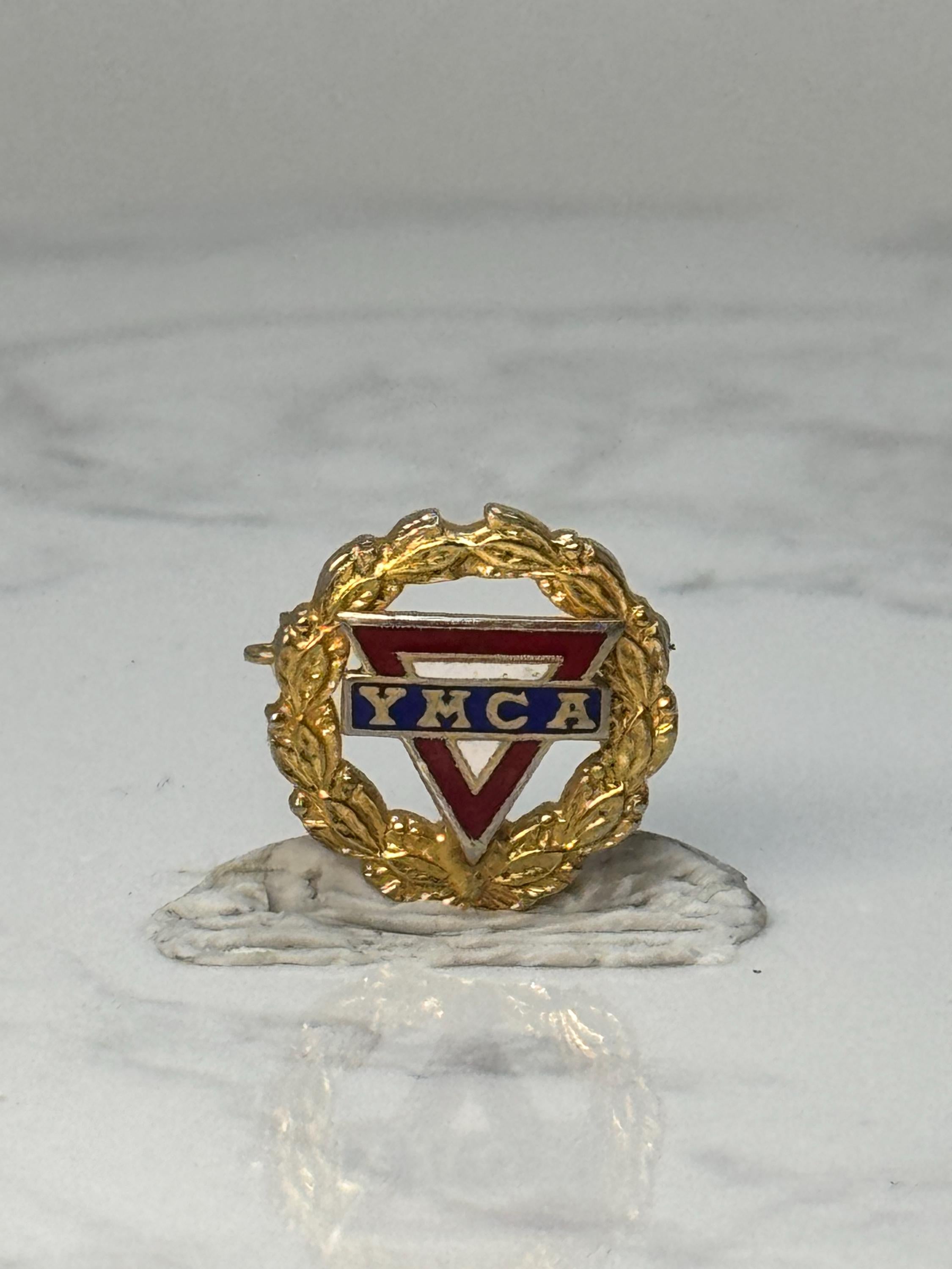 Vintage YMCA Logo Enamel Pin: Gold Laurel Wreath - Fraternal Accessory