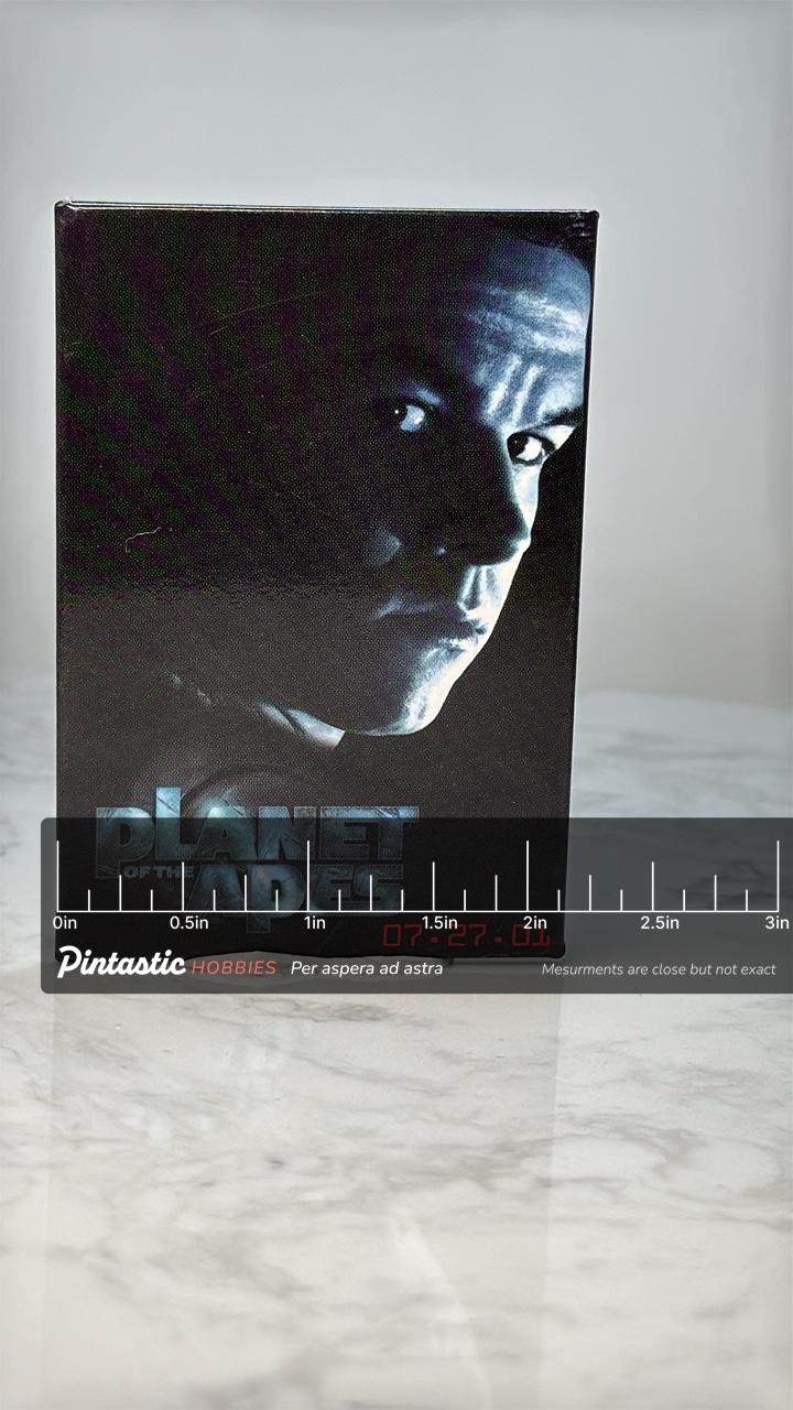 Vintage Planet of the Apes Movie Promo Pin: Glossy Film - 2001 Sci Fi Accessory with ruler overlay for size reference