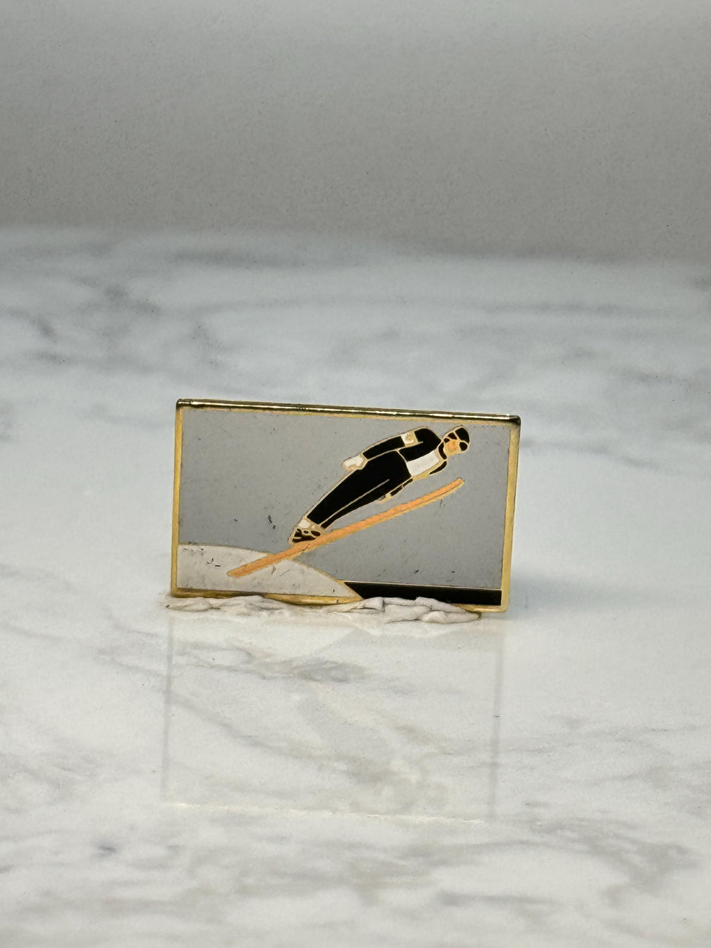 Vintage Ski Jumper Enamel Pin: Gold Tone - Winter Sports Accessory