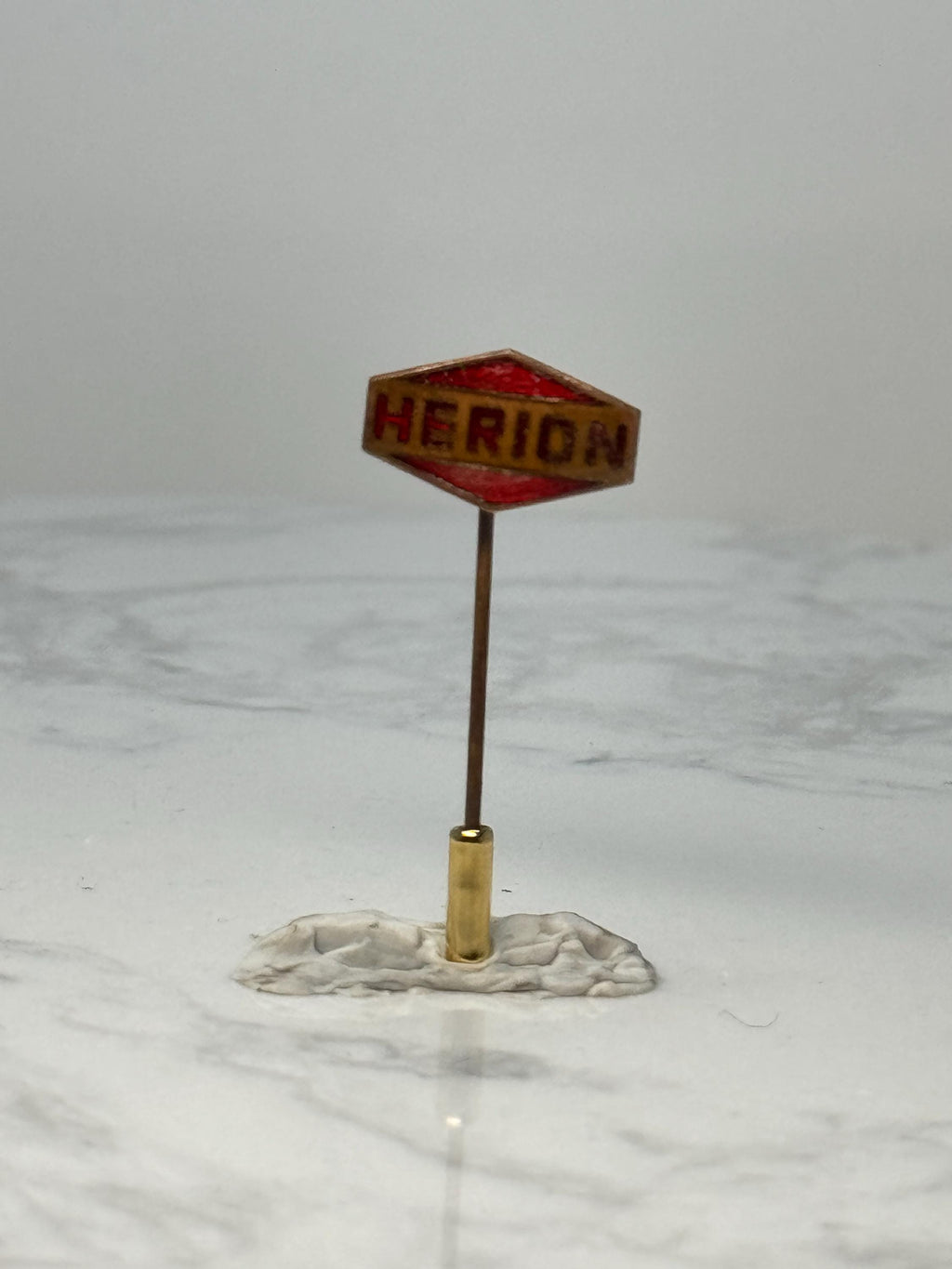 Vintage Herion Company Stick Pin: Red Enamel Gold Tone - Industrial Accessory