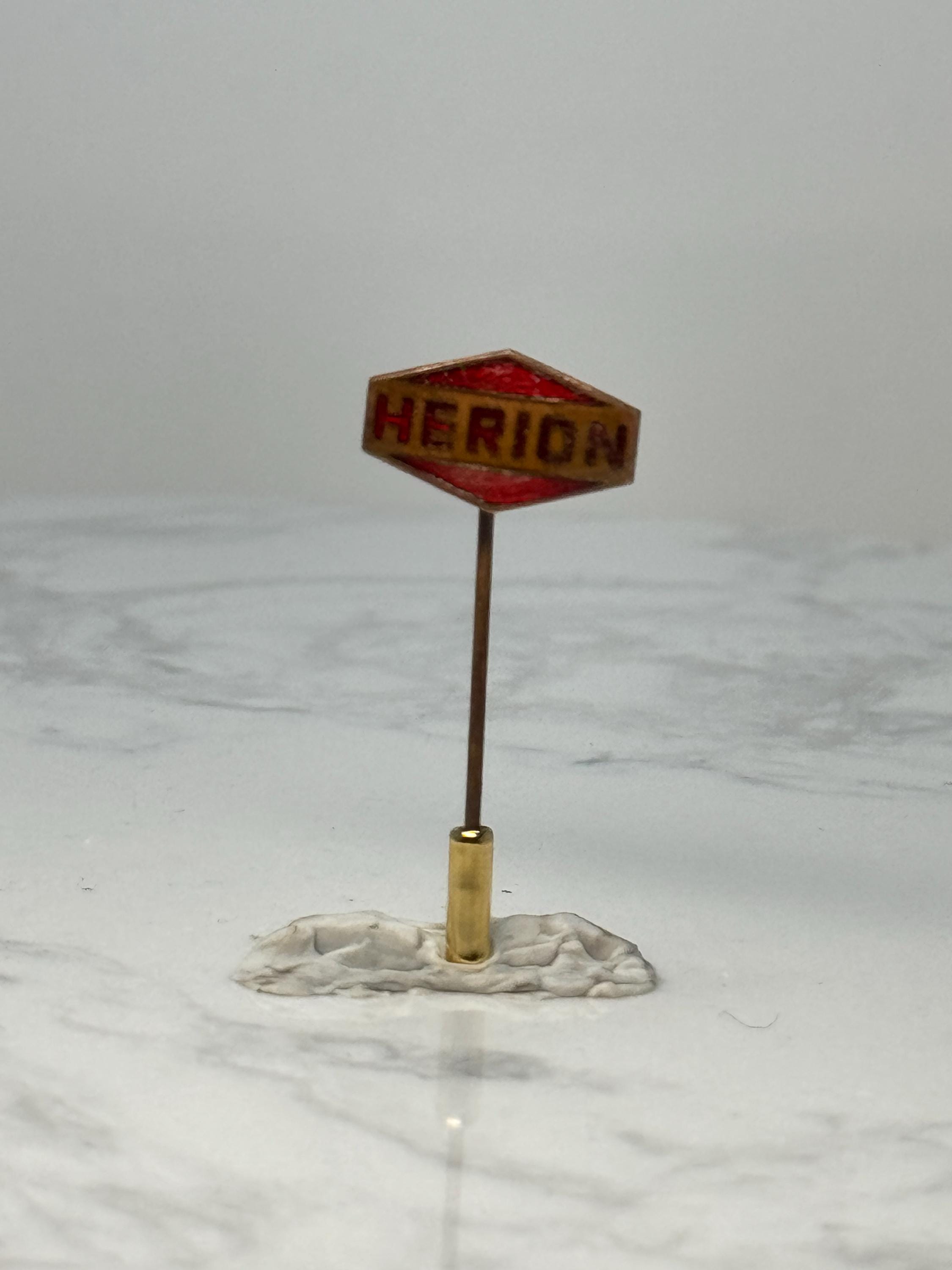 Vintage Herion Company Stick Pin: Red Enamel Gold Tone - Industrial Accessory