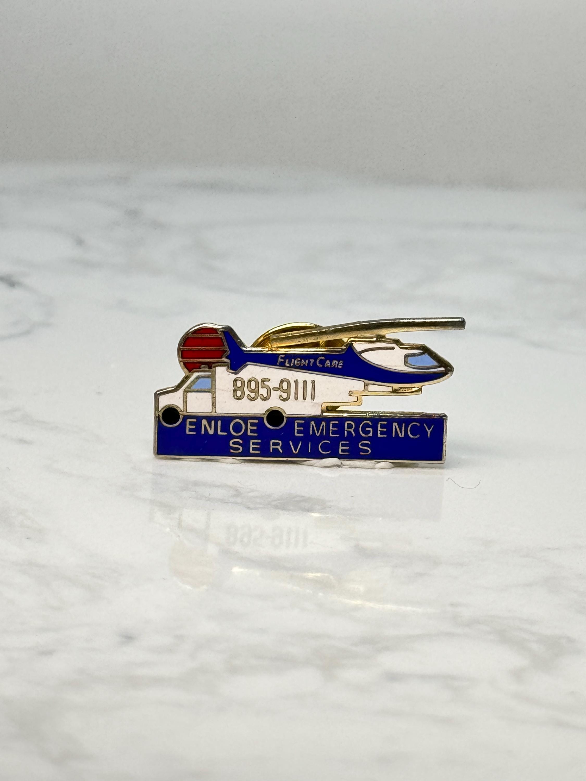 Vintage Enloe Emergency Services Helicopter Pin: Gold Tone - Medical Aviation Accessory