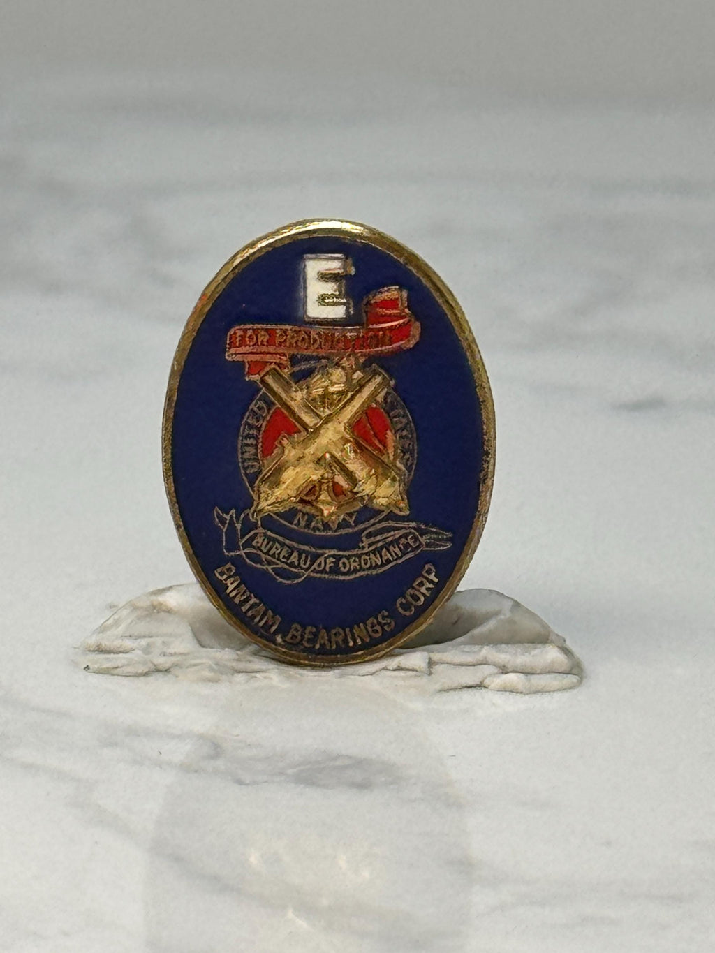 Vintage Fire Ordnance E Award Pin: Blue Enamel - WWII Accessory