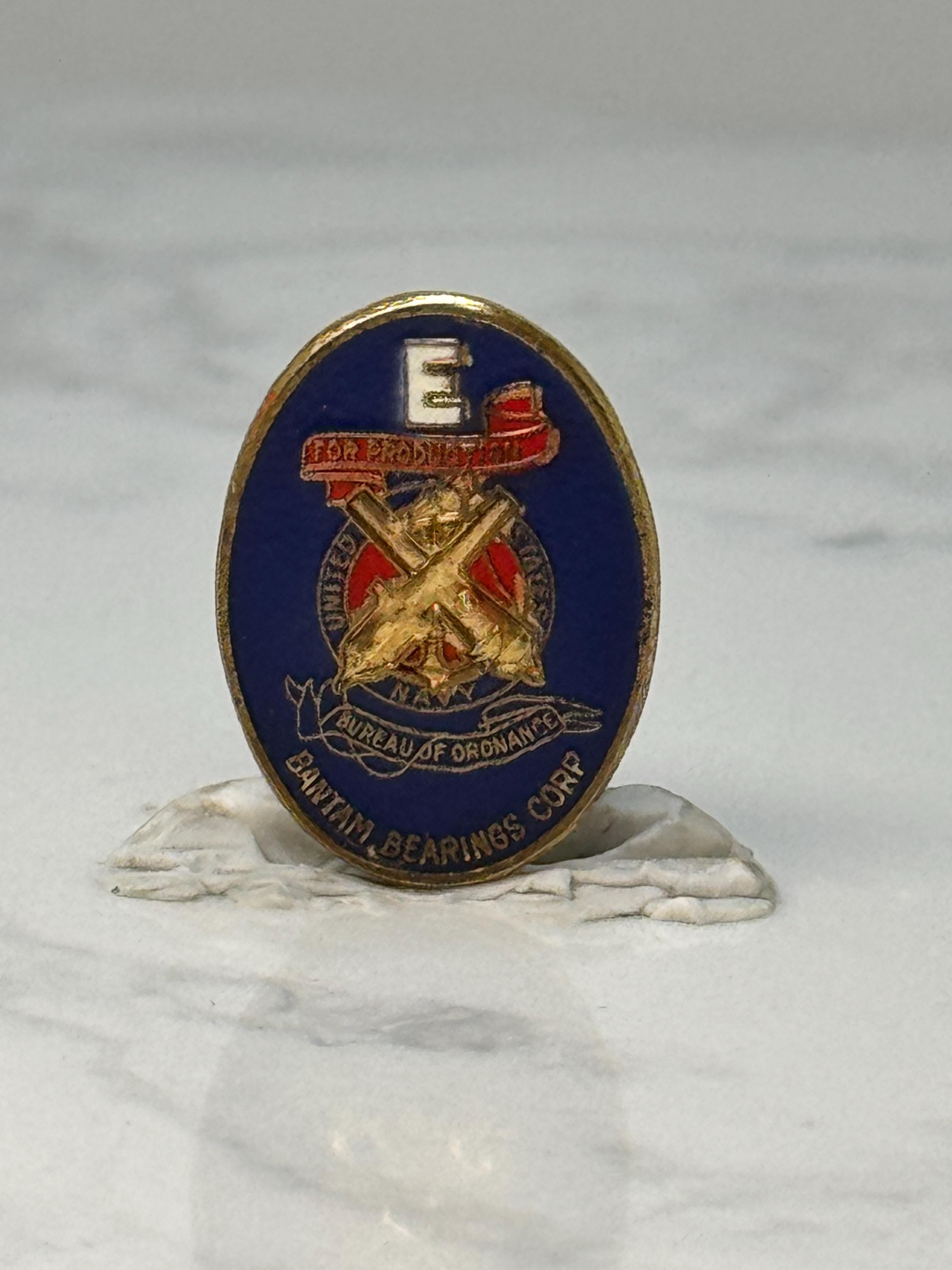Vintage Fire Ordnance E Award Pin: Blue Enamel - WWII Accessory