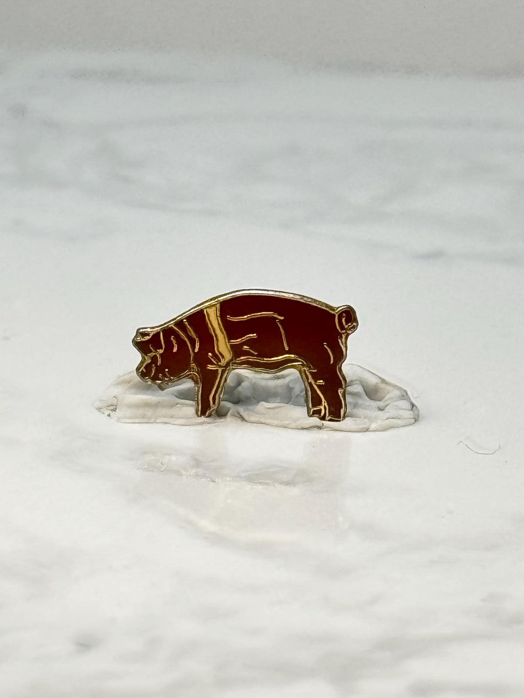 Vintage Pig Enamel Pin: Red & Gold Tone - Farm Animal Accessory