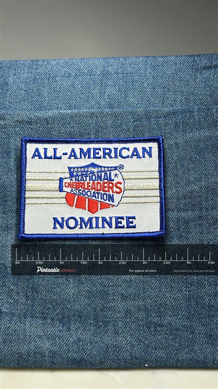 All-American Nominee Patch: Red White Blue - Cheer Award Accessory with ruler overlay for size reference