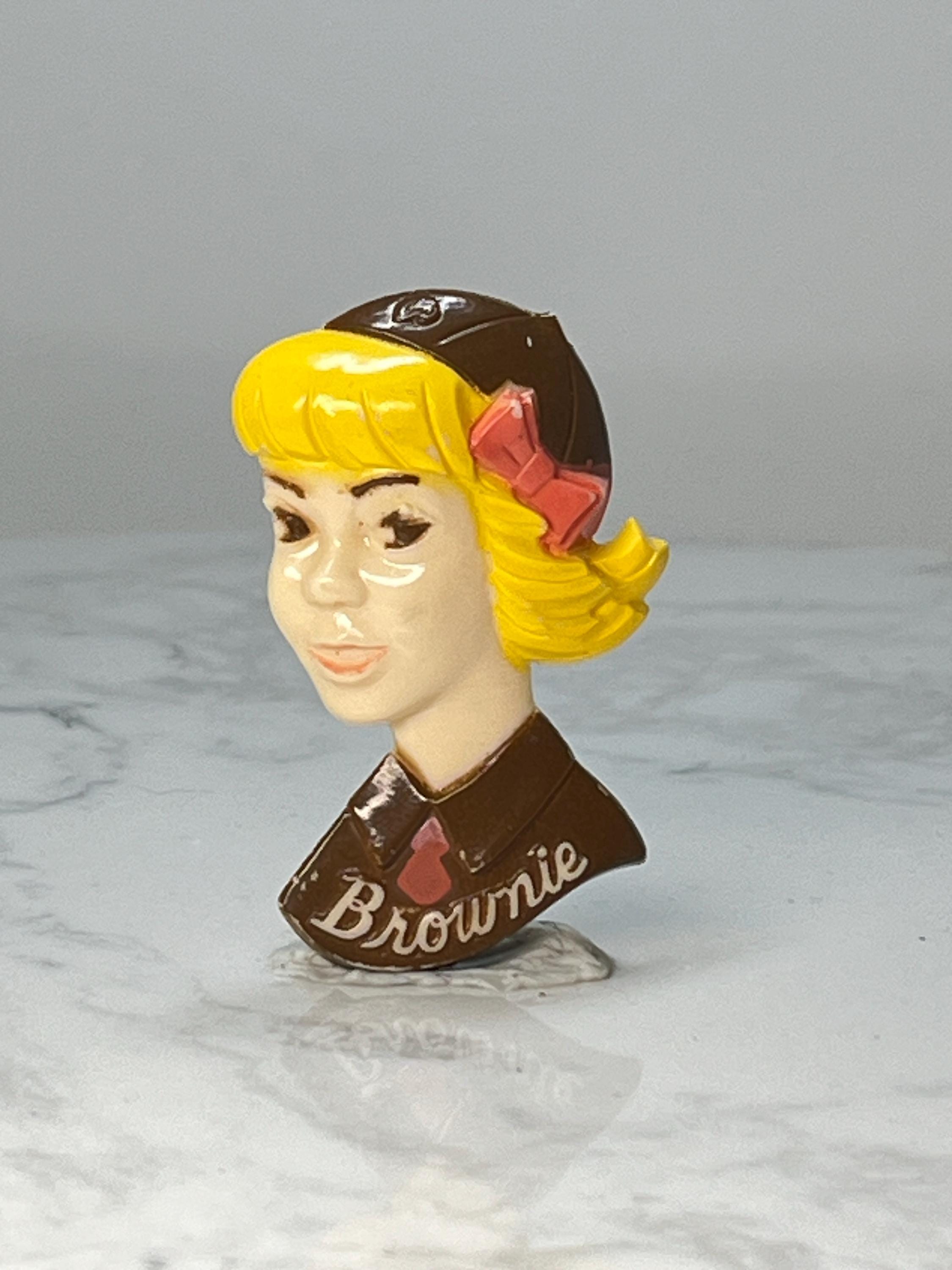 Vintage Girl Scout Brownie Figural Pin: Enamel Portrait - Youth Organization Accessory