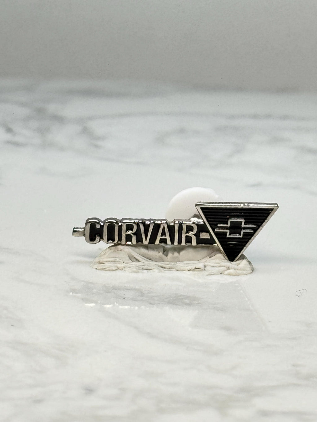 Vintage Chevrolet Corvair Emblem Pin: Silver Tone - 1960s Auto Accessory
