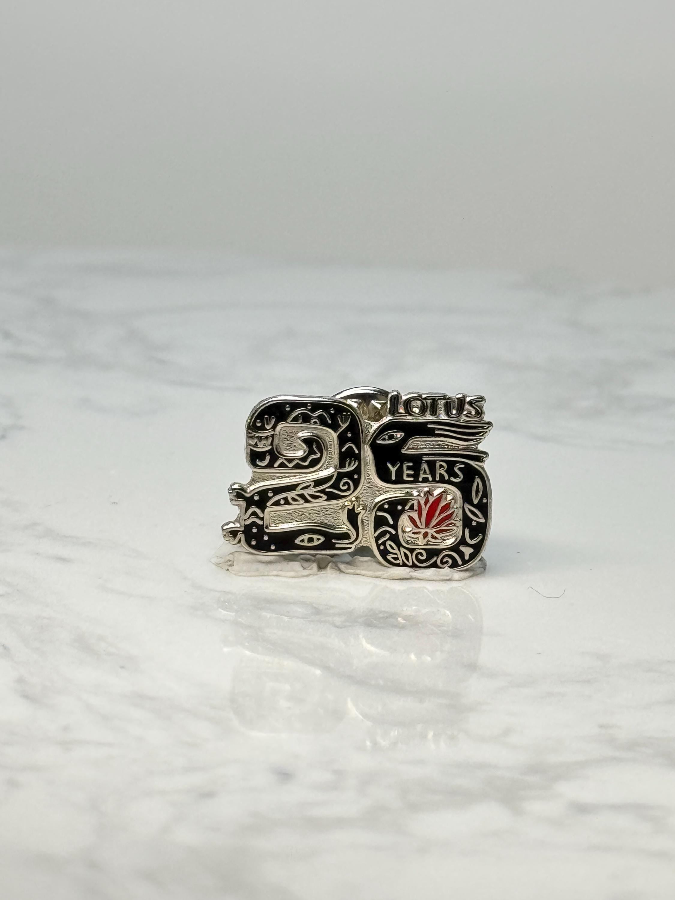 Vintage Lotus 25 Years Enamel Pin: Silver Tone - Anniversary Accessory