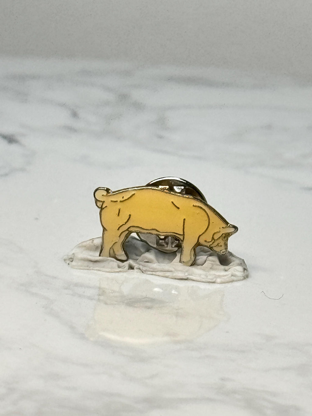 Vintage Pig Lapel Pin: Gold Tone Enamel - Farm Animal Accessory