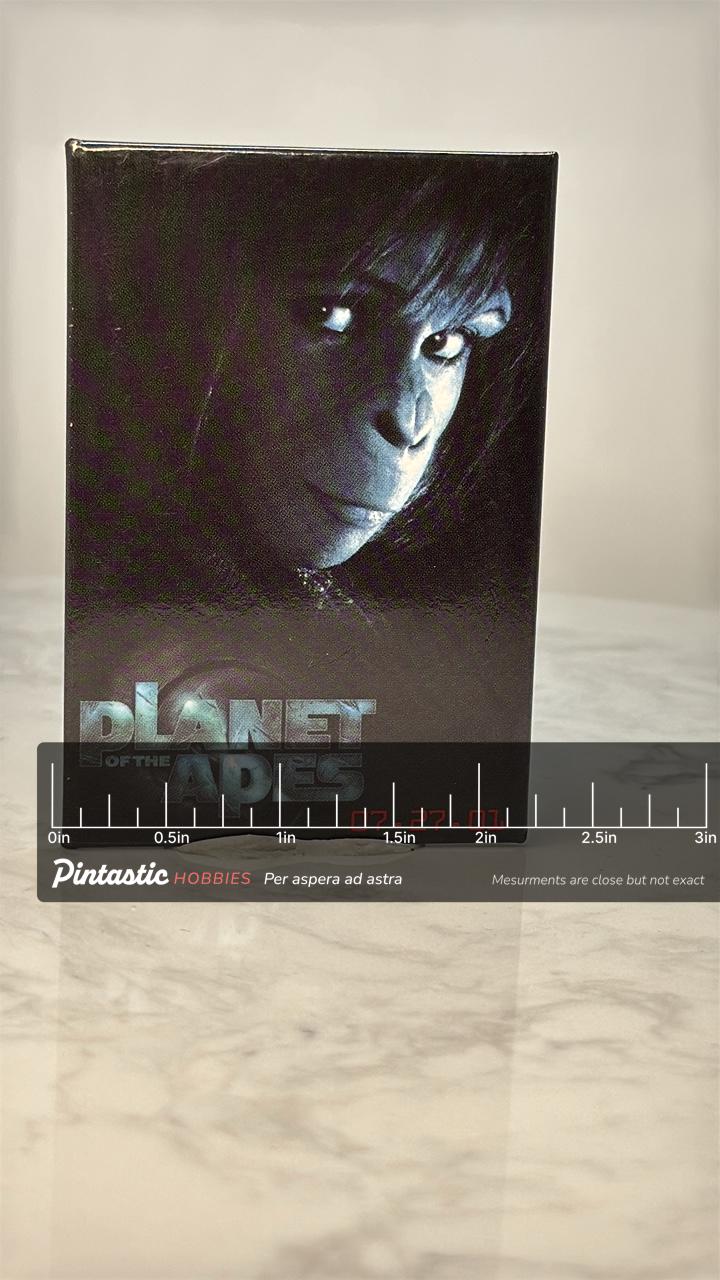Vintage Planet of the Apes Movie Pin: Black Gloss - 2001 Film Accessory with ruler overlay for size reference