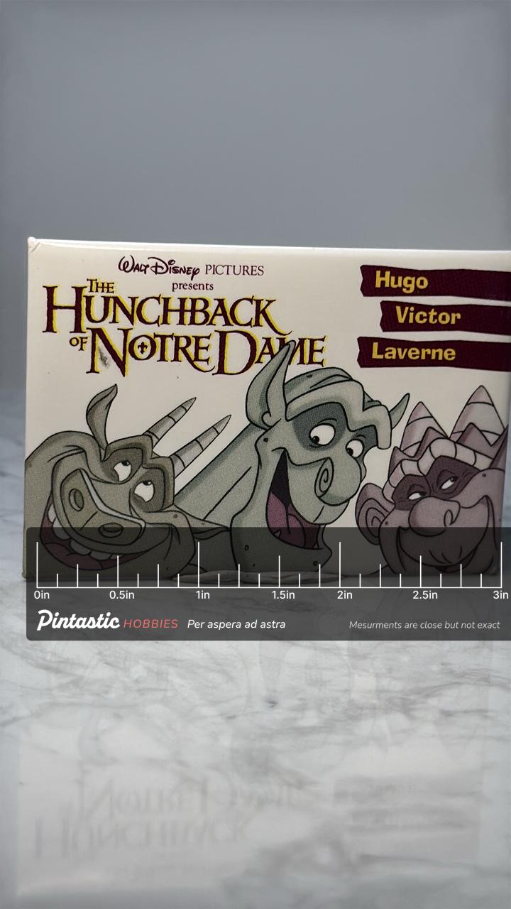 Vintage Disney Hunchback Gargoyle Pin: Enamel Finish - 1990s Movie Accessory with ruler overlay for size reference