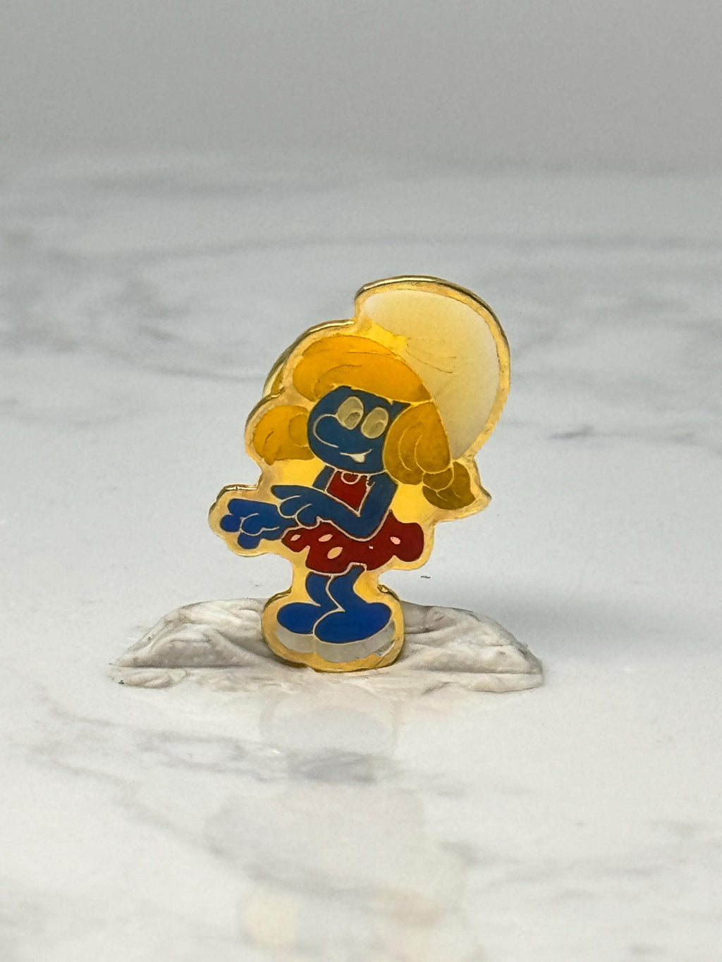 Vintage Smurfette Enamel Lapel Pin: Gold Tone - 1980s Cartoon Accessory