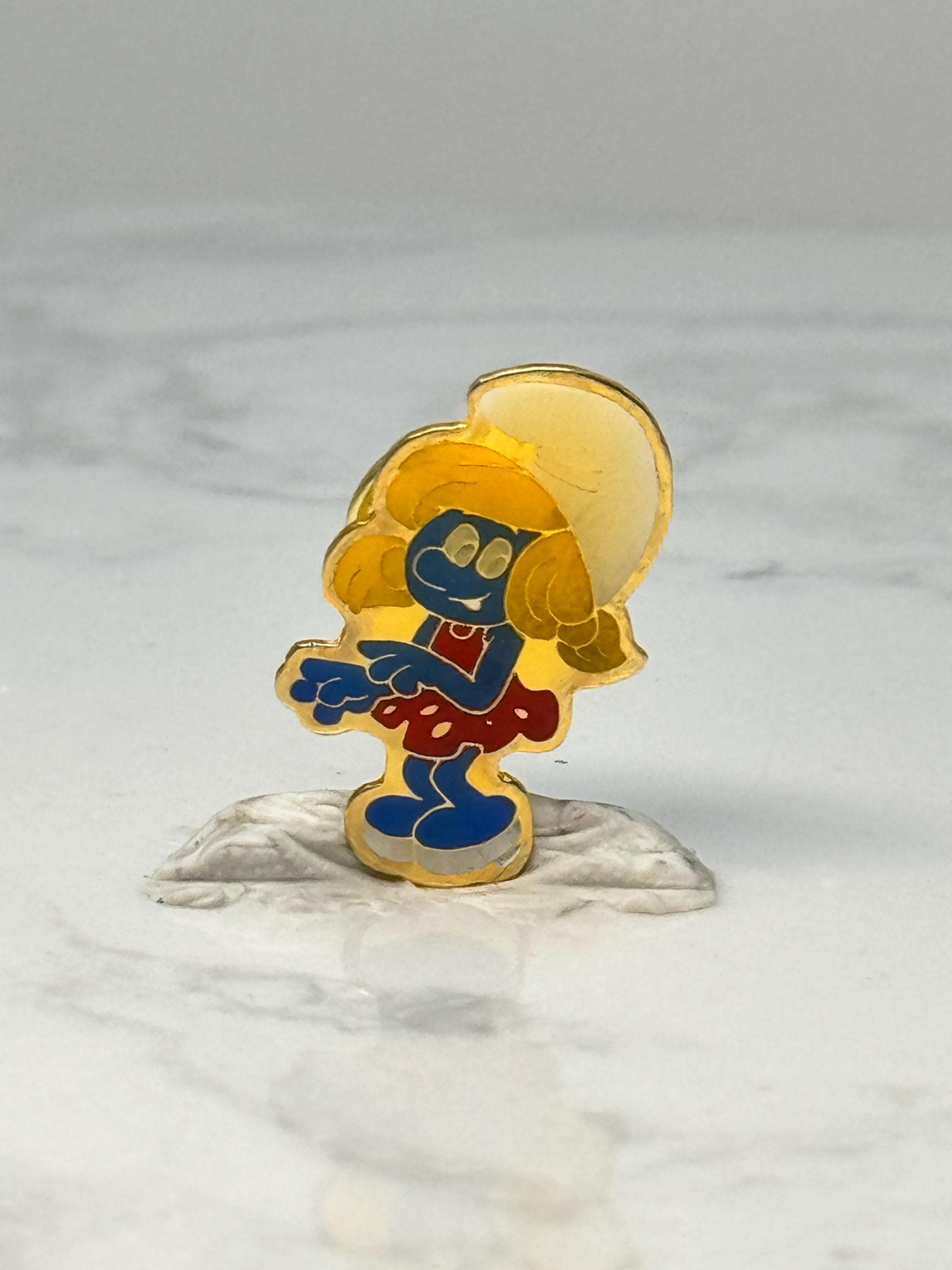 Vintage Smurfette Enamel Lapel Pin: Gold Tone - 1980s Cartoon Accessory