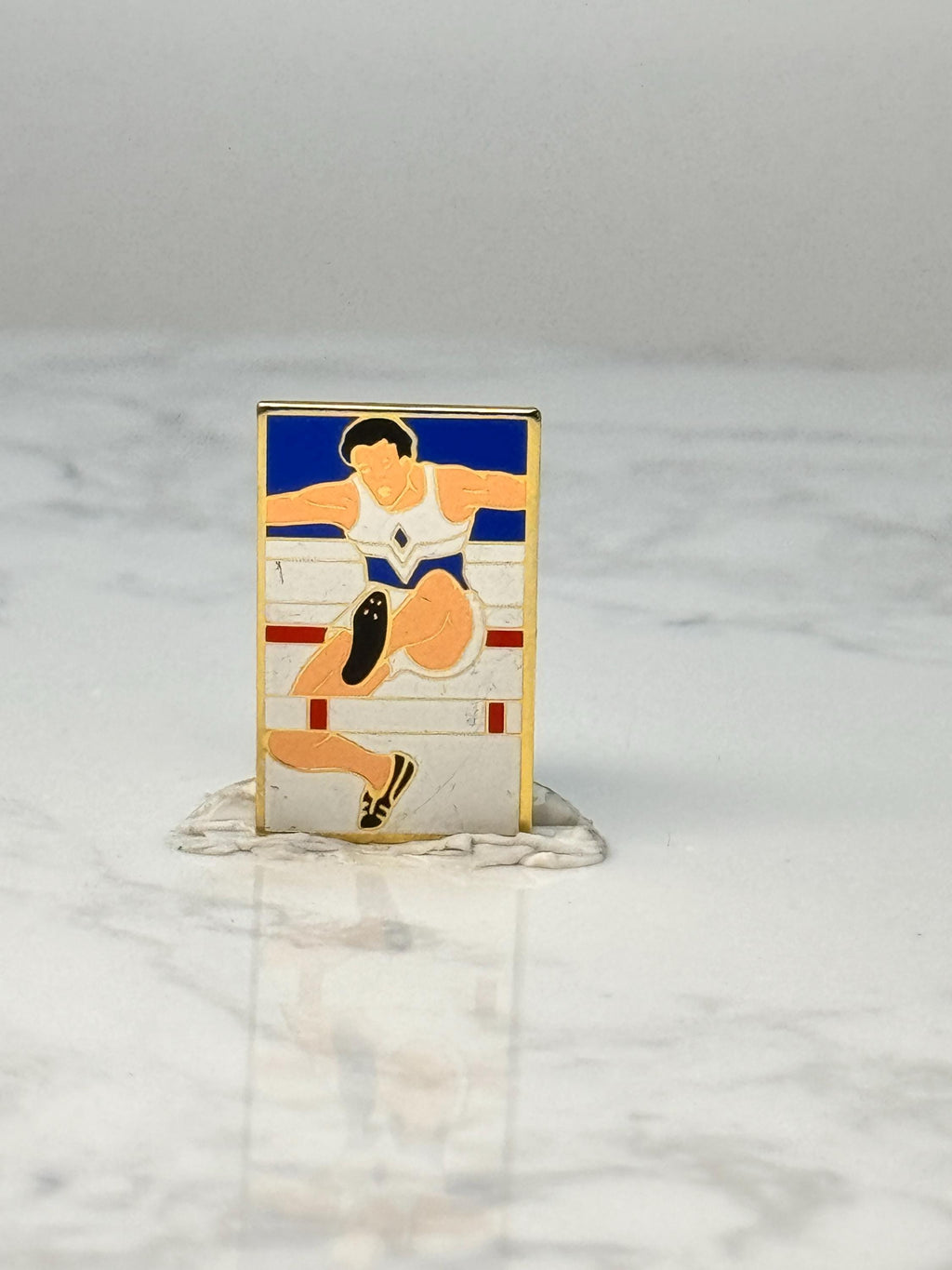 Vintage Track & Field Hurdler Enamel Pin: Gold Tone - Athletic Sports Accessory