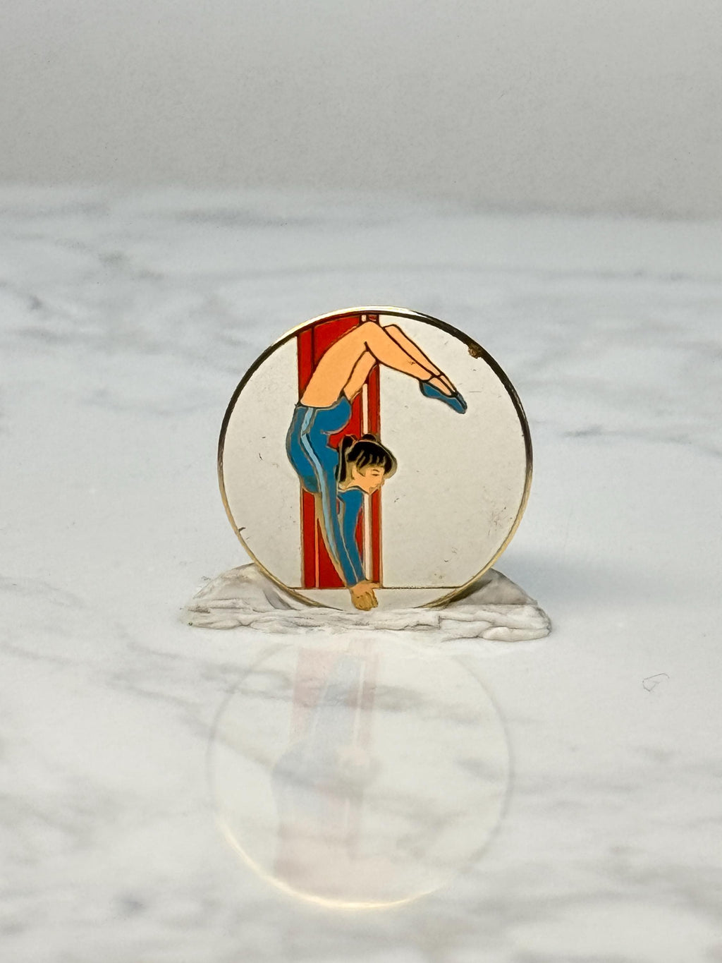 Vintage Gymnastics Enamel Lapel Pin: Gold Tone - Athletic Sports Accessory