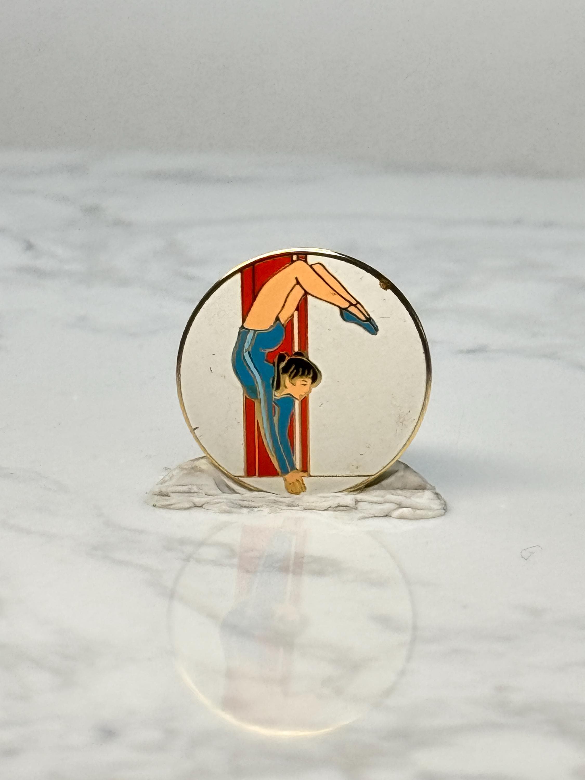Vintage Gymnastics Enamel Lapel Pin: Gold Tone - Athletic Sports Accessory