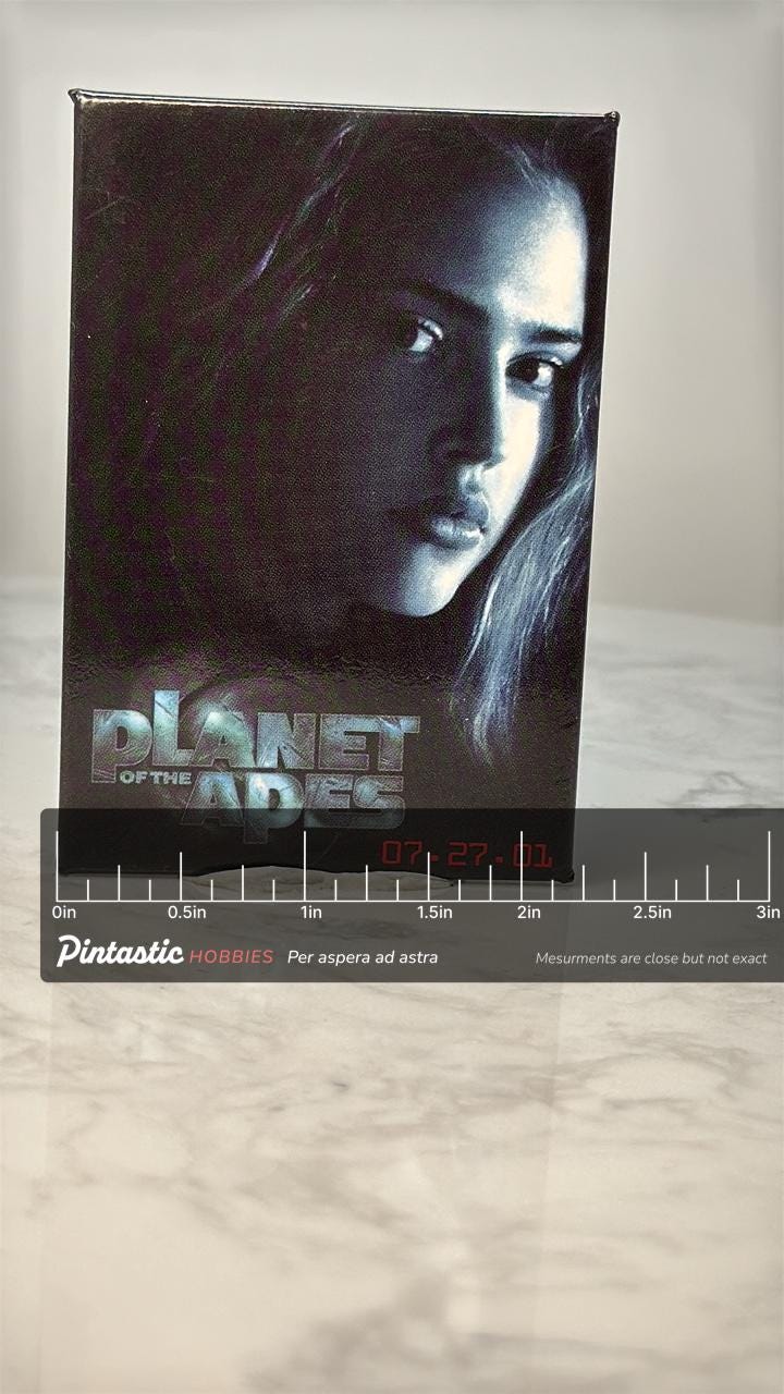 Vintage Planet of the Apes Movie Pin: Glossy Promo - 2001 Film Accessory with ruler overlay for size reference