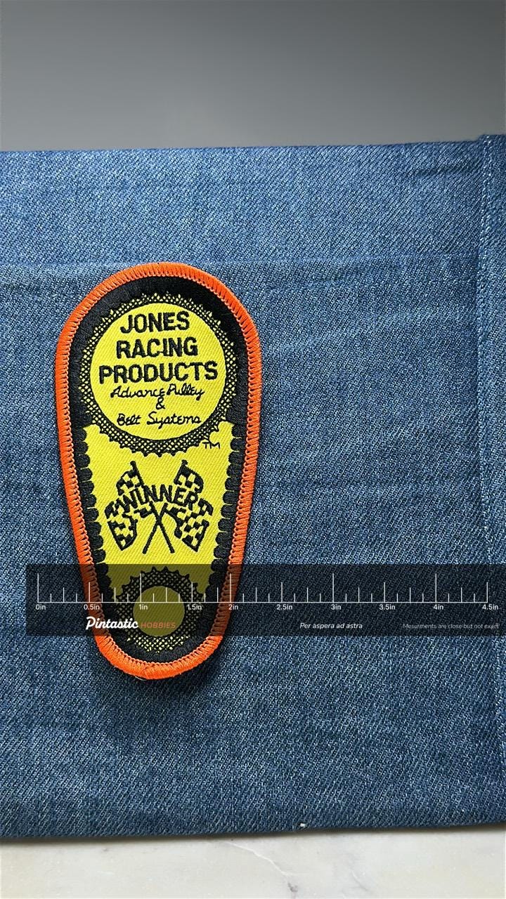 Jones Racing Products Patch: Yellow & Black - Racing Accessory with ruler overlay for size reference