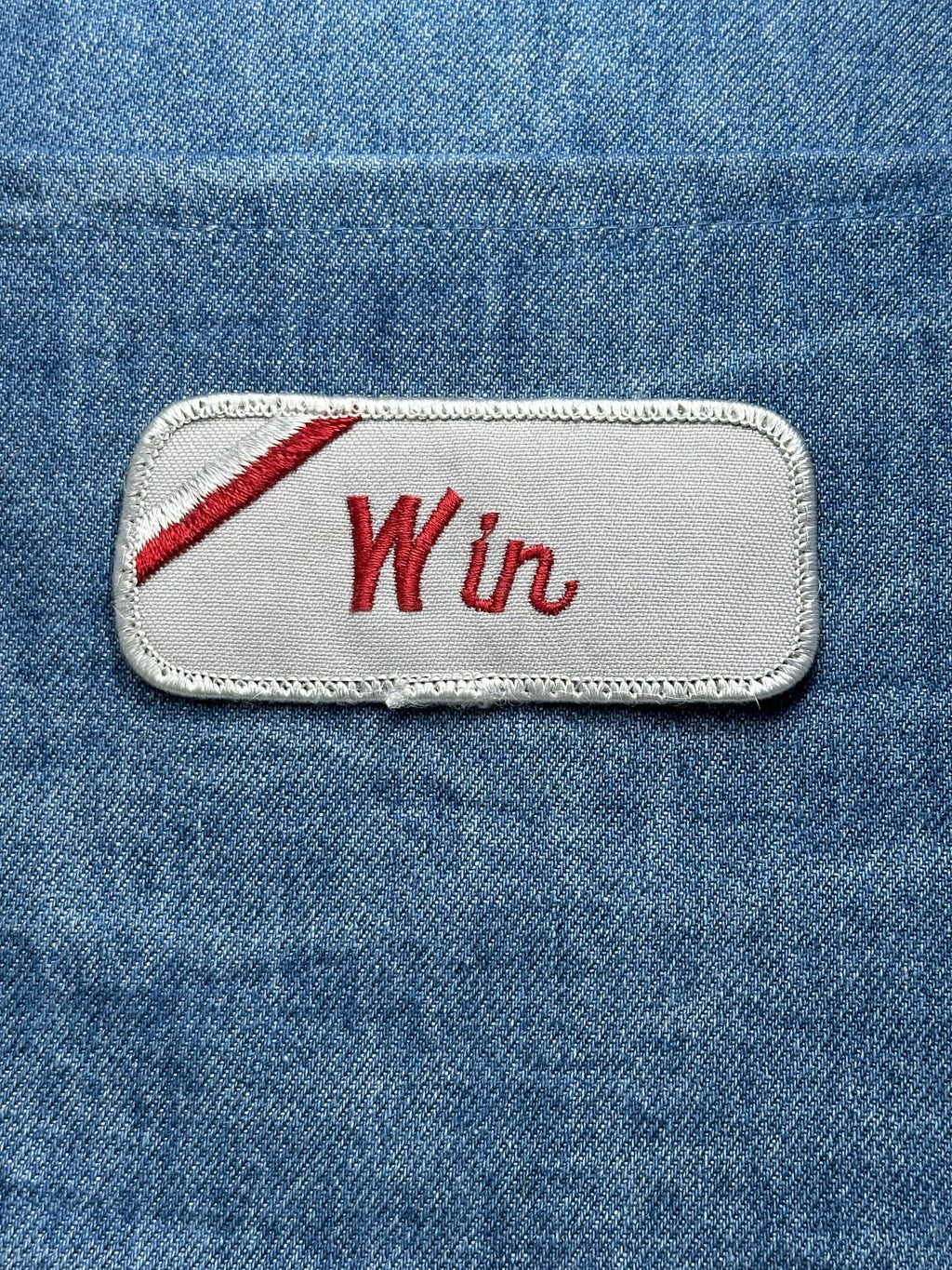 Win Name Patch: Red Script on White - Vintage Uniform Accessory