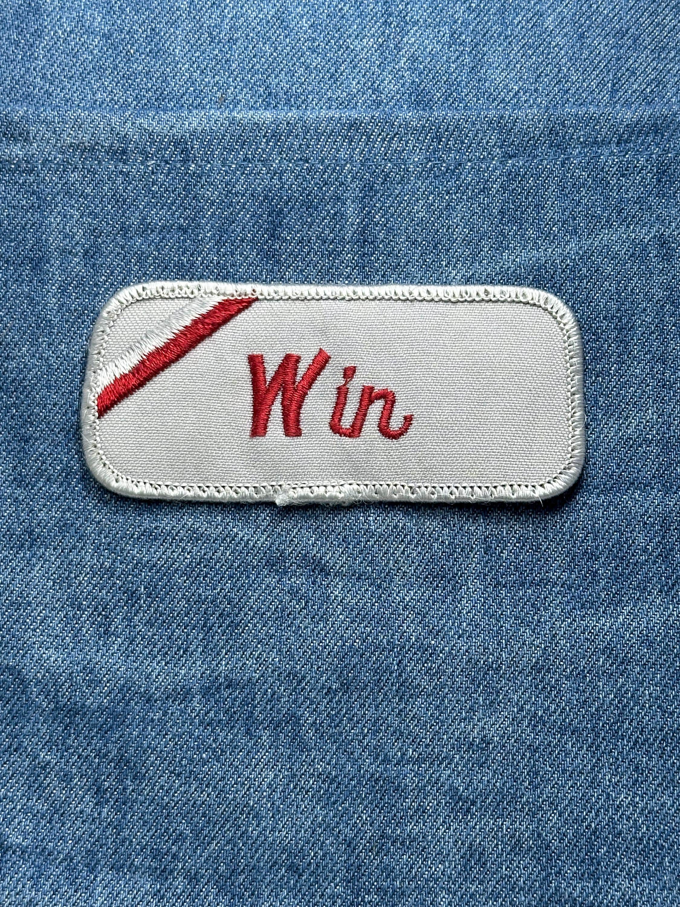 Win Name Patch: Red Script on White - Vintage Uniform Accessory