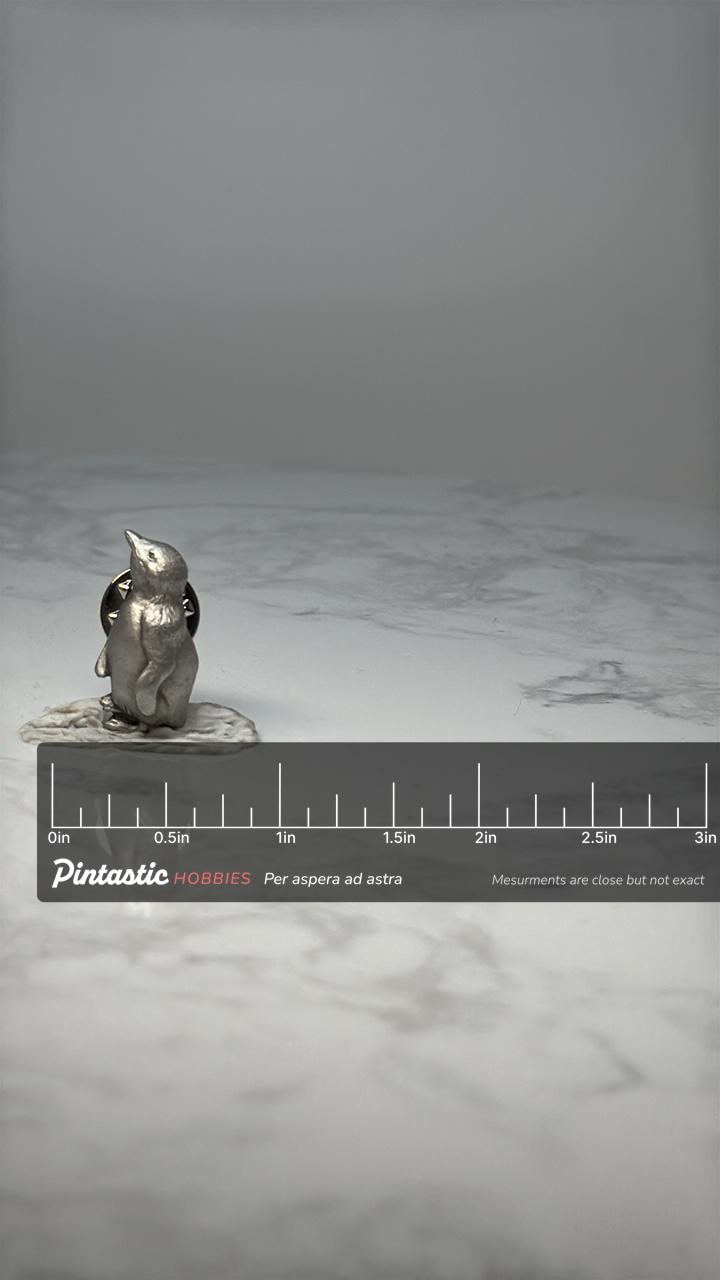Vintage Penguin Lapel Pin: Silver Tone Figural - Winter Animal Accessory with ruler overlay for size reference