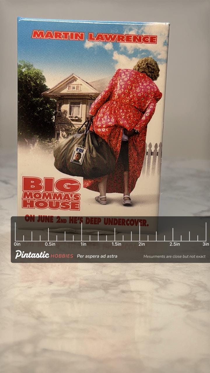 Vintage Big Mommas House Movie Pin: Glossy Poster - 2000s Film Accessory with ruler overlay for size reference