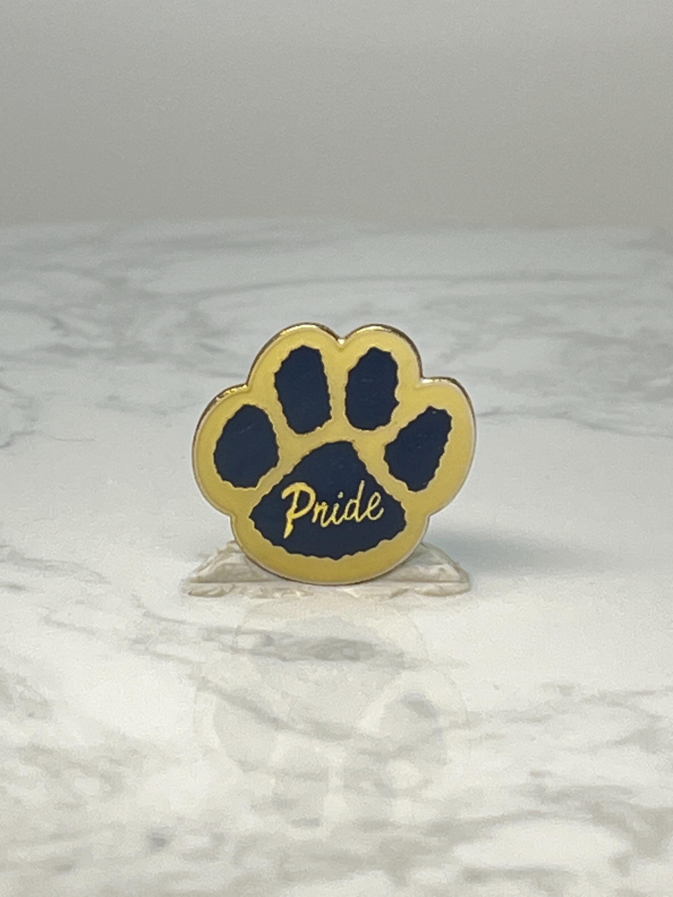 Vintage Paw Print Pride Lapel Pin: Blue & Gold Enamel - School Spirit Accessory