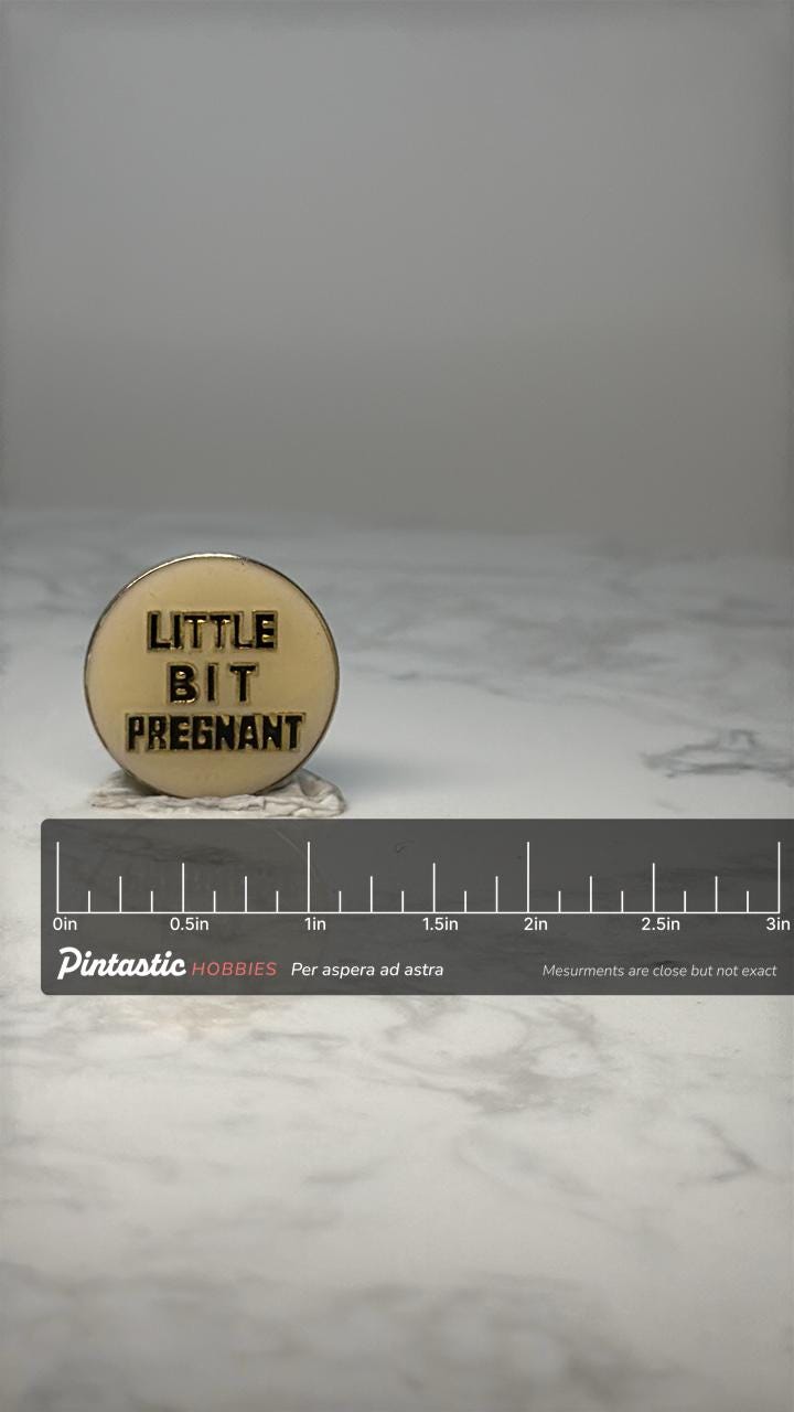 Vintage Pregnancy Novelty Pin: Gold Tone - 1980s Humor Accessory with ruler overlay for size reference