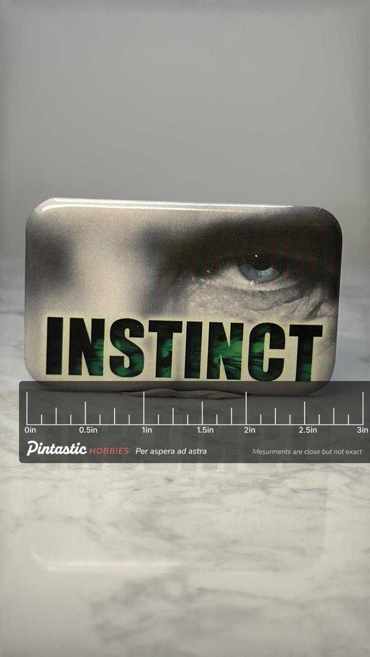 Vintage Instinct Movie Promo Pin: Glossy Photo Button - 1990s Film Accessory with ruler overlay for size reference