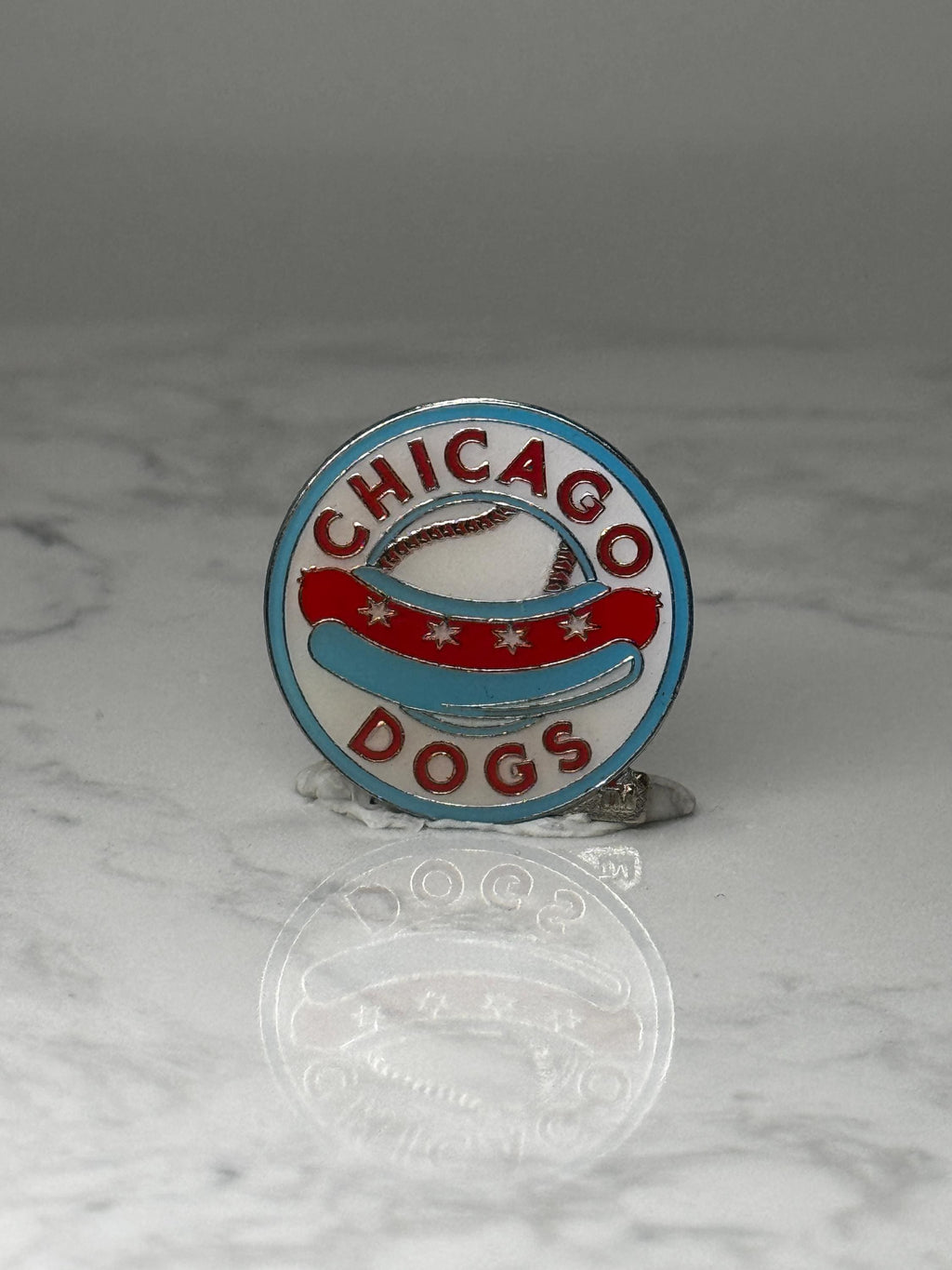 Vintage Chicago Dogs Baseball Pin: Red White Blue Enamel - Sports Team Accessory