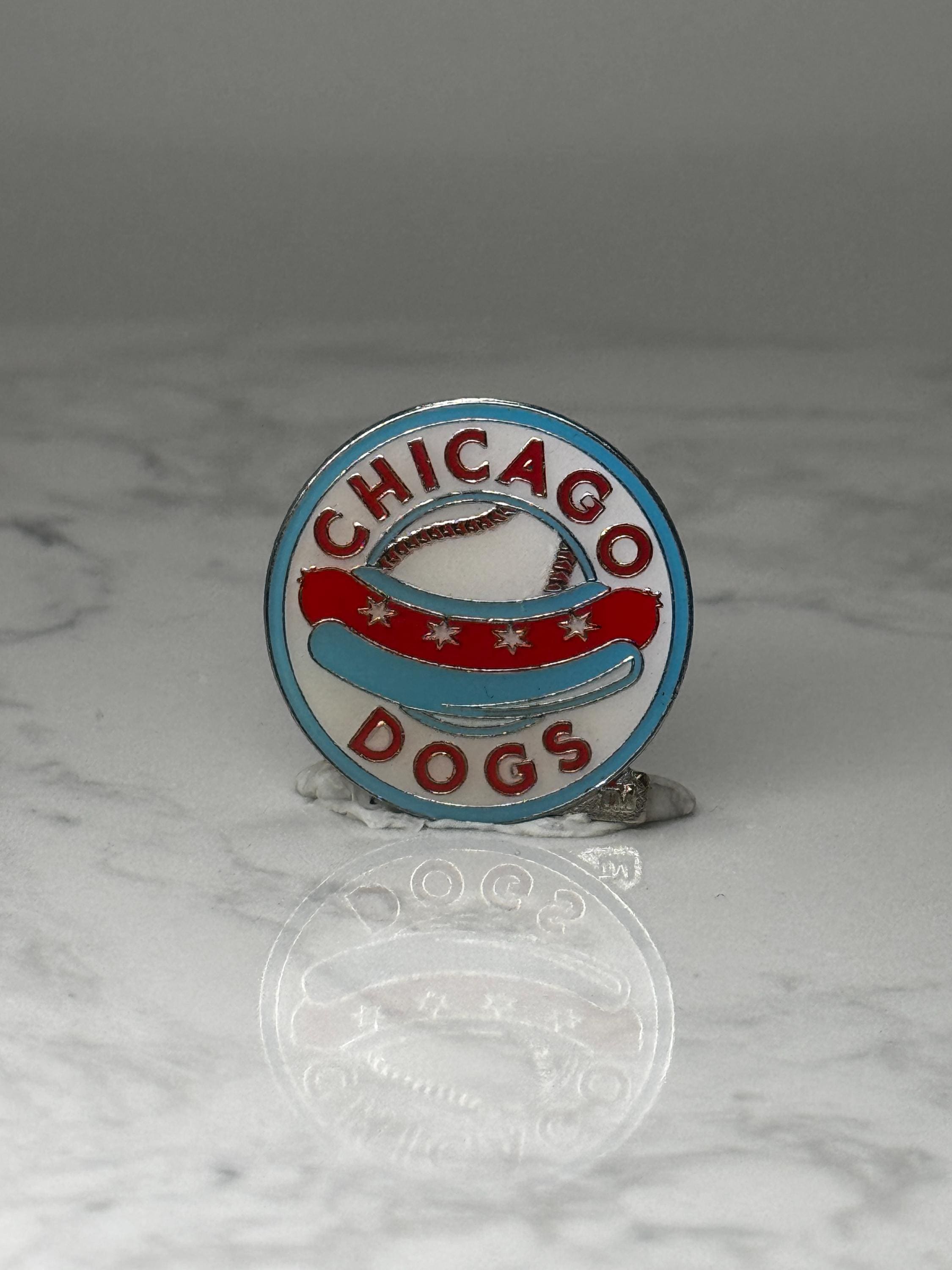 Vintage Chicago Dogs Baseball Pin: Red White Blue Enamel - Sports Team Accessory