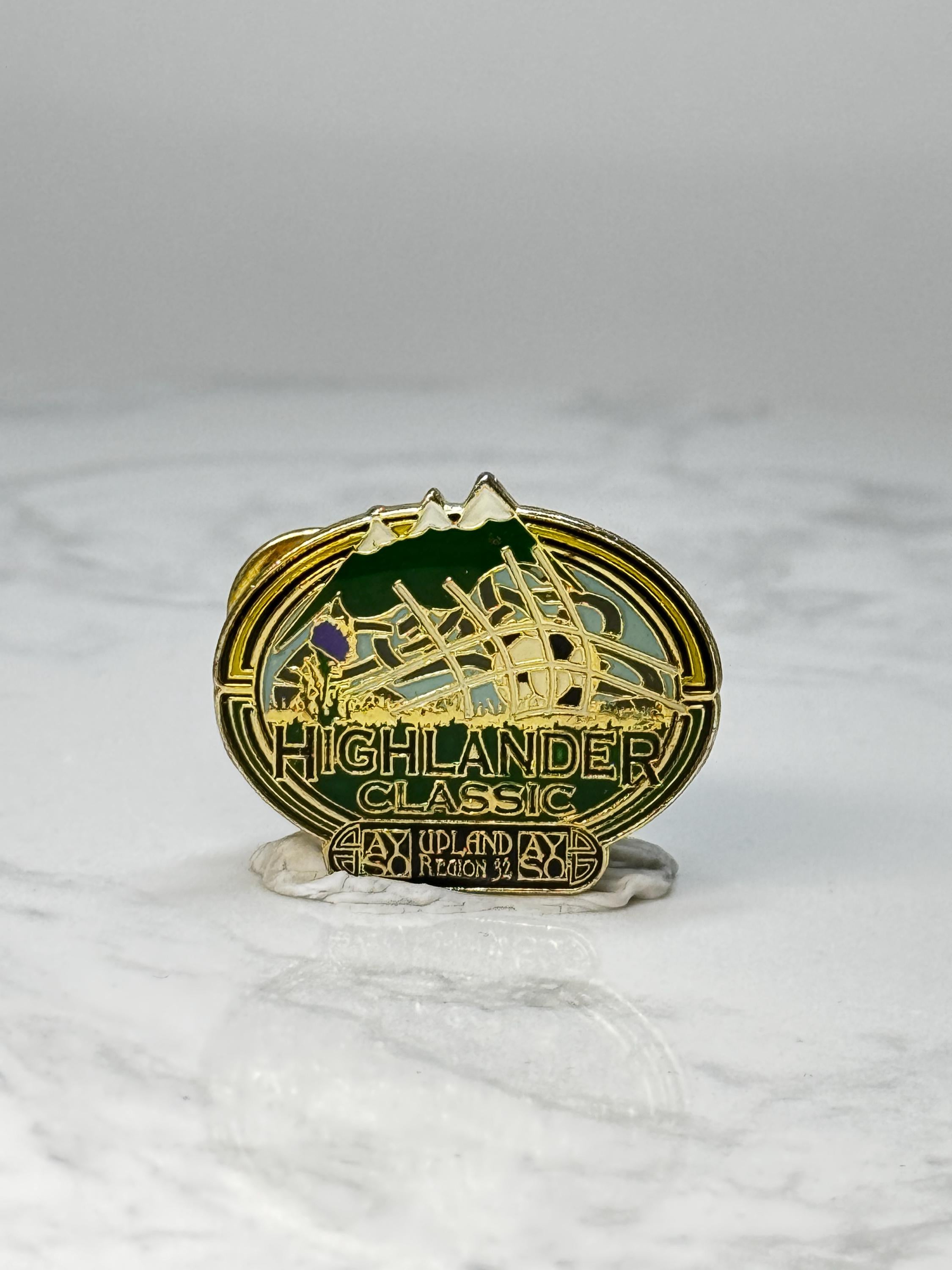 Vintage Highlander Classic AYSO Pin: Green Gold Enamel - Soccer Tournament Accessory