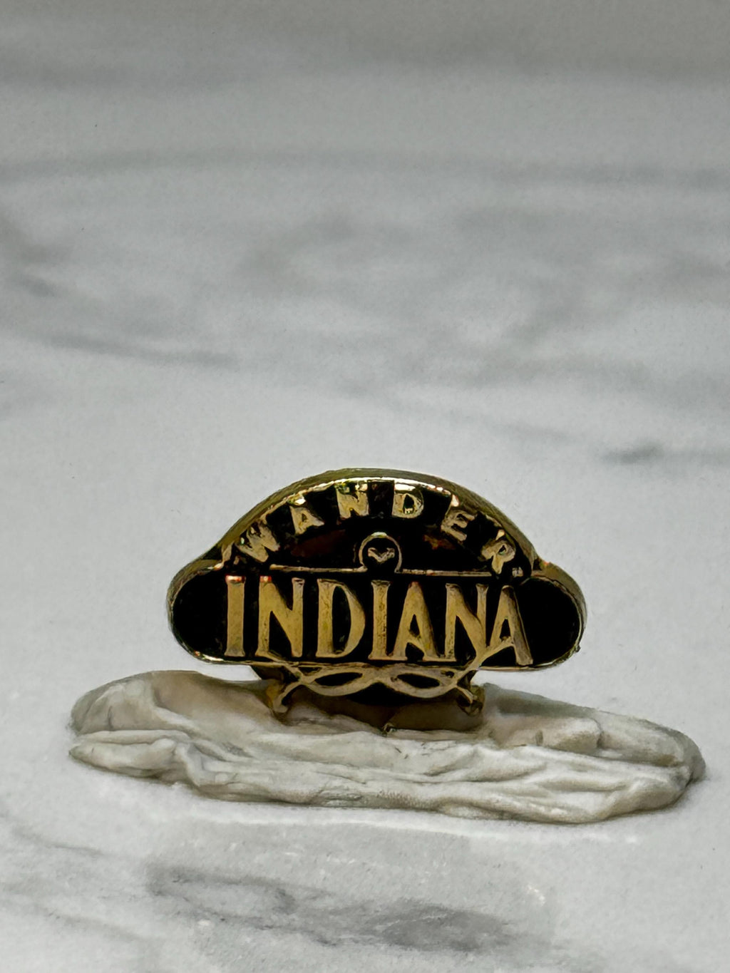 Vintage Wander Indiana Lapel Pin: Gold Tone Enamel - Travel Souvenir Accessory