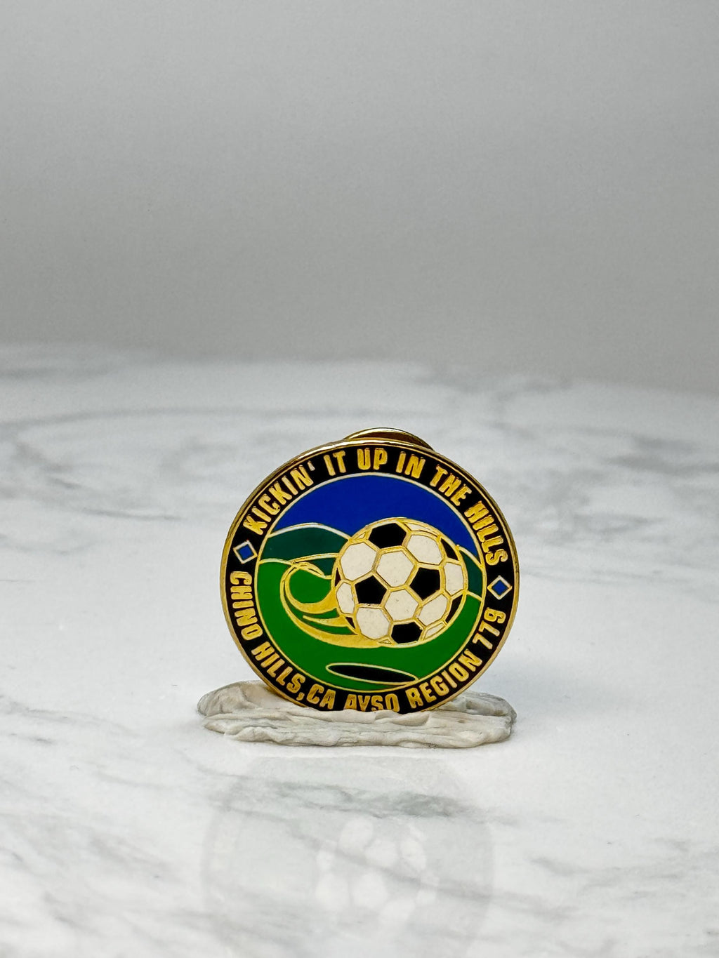 Chino Hills AYSO Soccer Pin: Gold Tone Enamel - 1990s Youth Sports