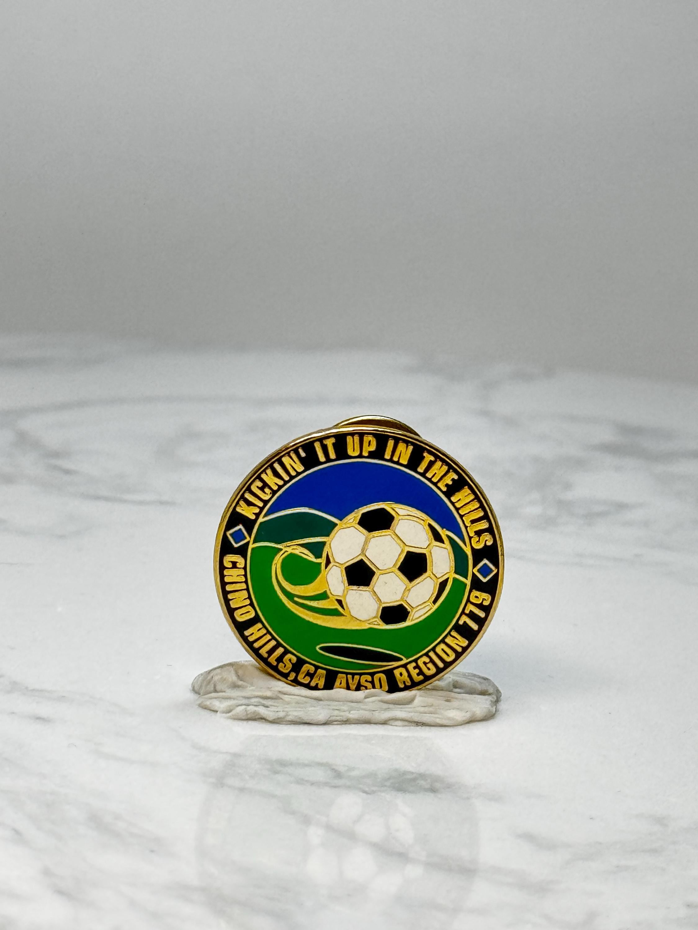 Chino Hills AYSO Soccer Pin: Gold Tone Enamel - 1990s Youth Sports