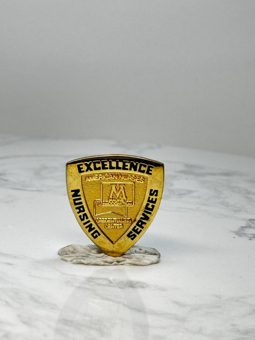 Vintage American Nurses Excellence Shield Pin: Gold Tone - Nursing Services Accessory