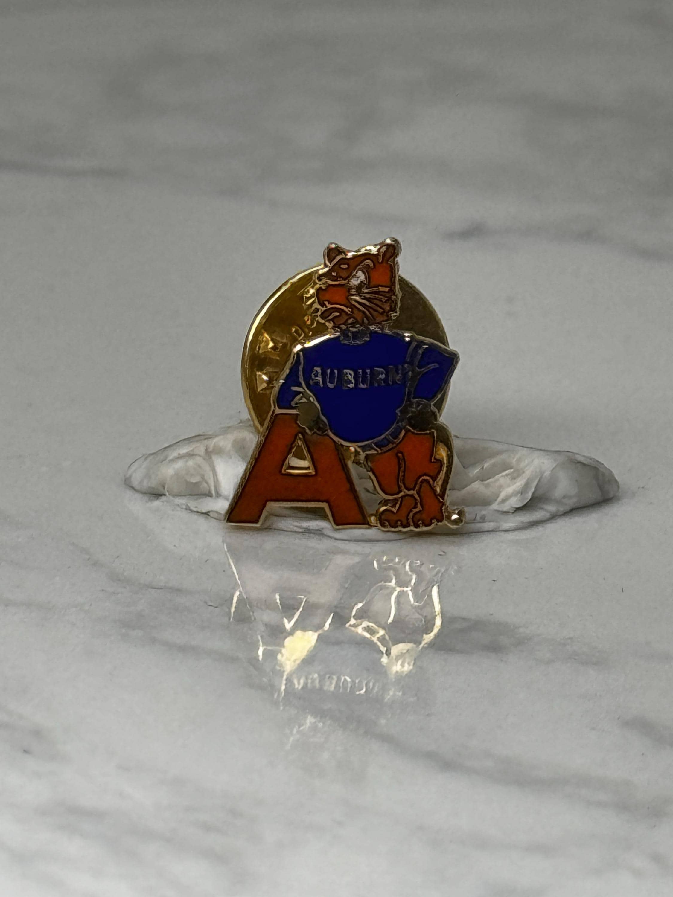 Vintage Auburn Tigers Mascot Enamel Pin: Orange & Blue - College Sports Accessory