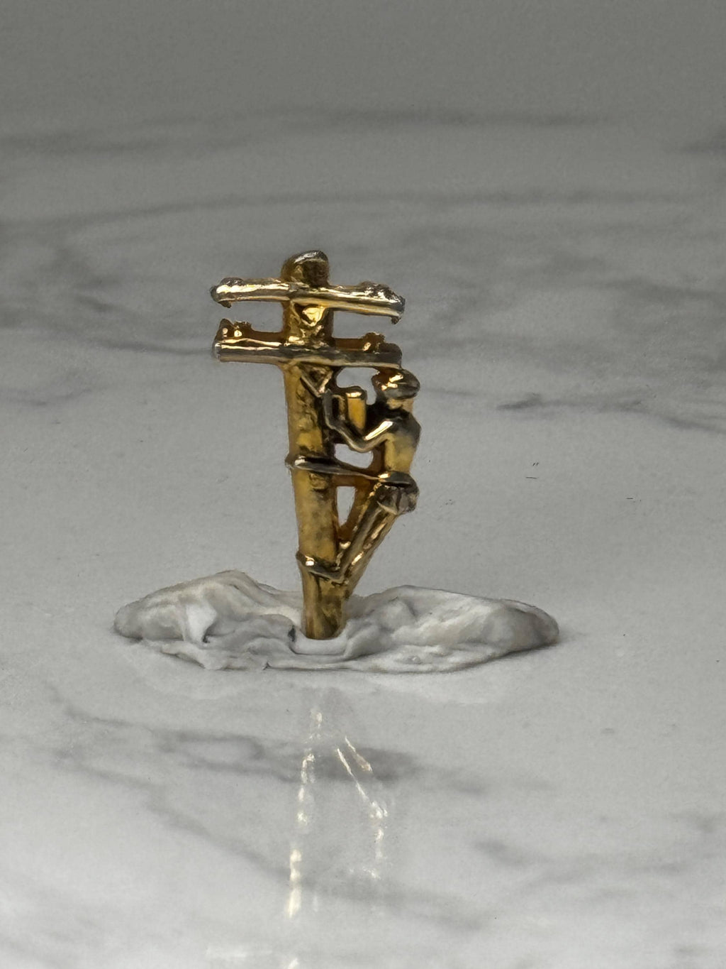 Vintage Lineman Figural Pin: Gold Tone - Utility Worker Accessory