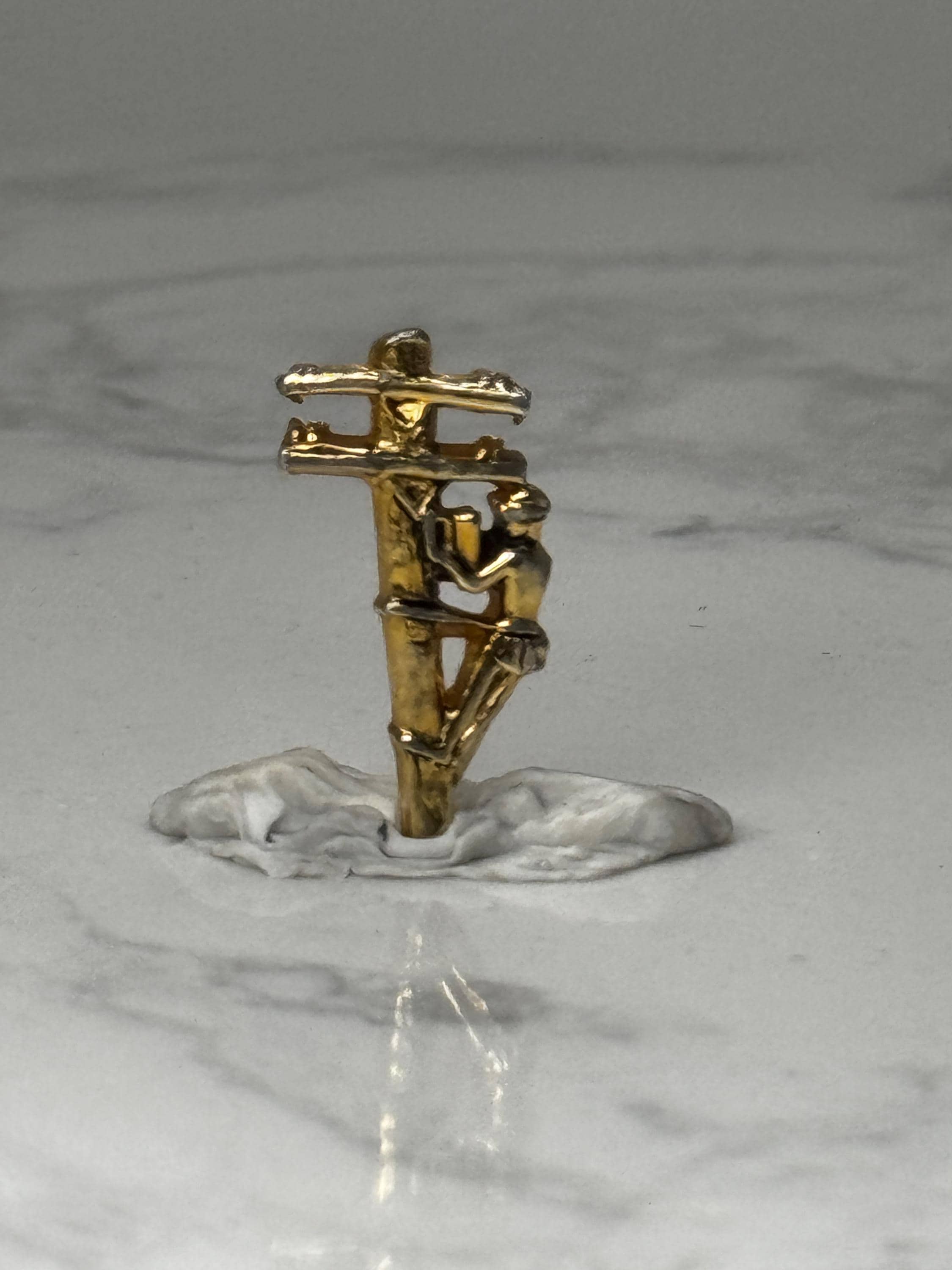 Vintage Lineman Figural Pin: Gold Tone - Utility Worker Accessory